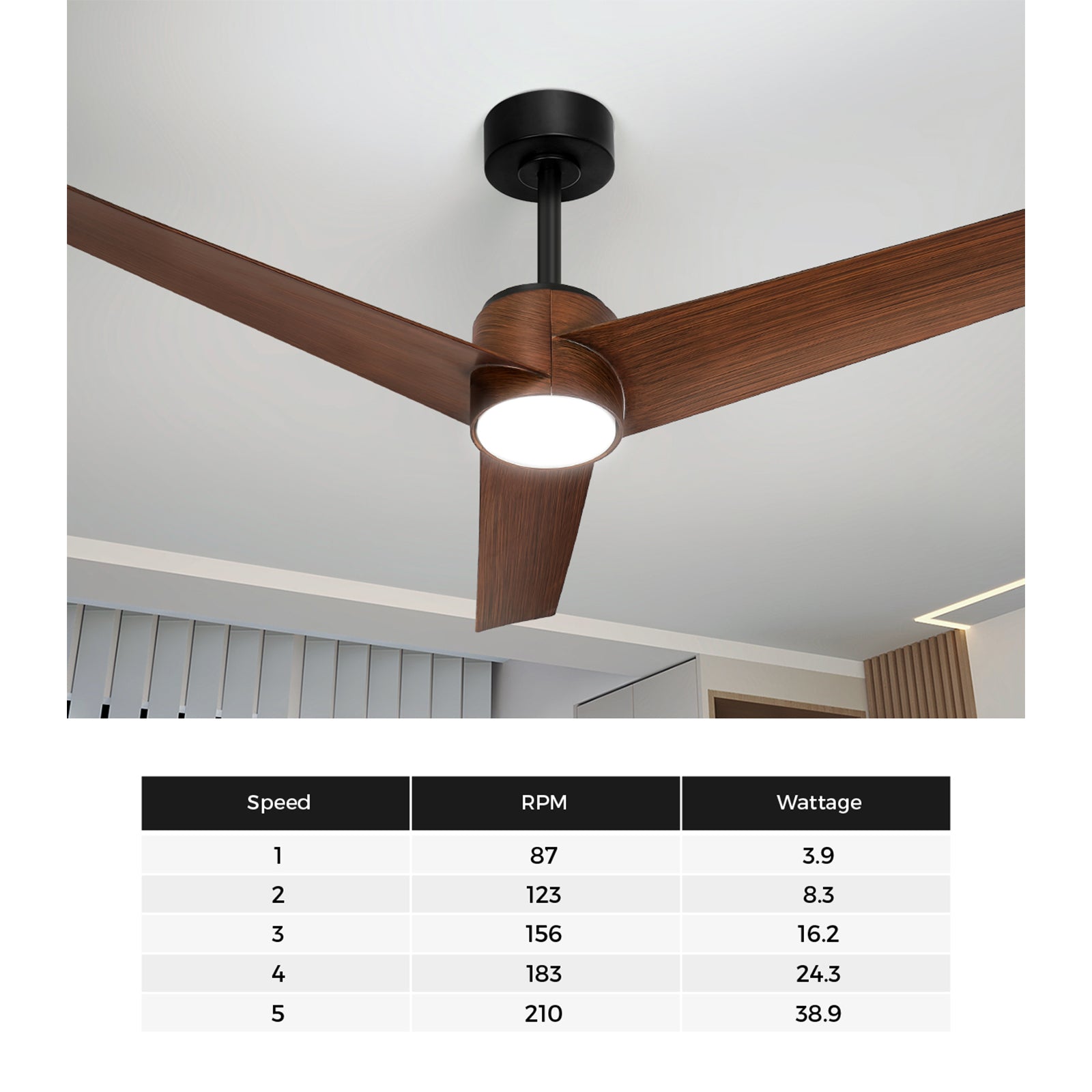 Vevare 52" Ceiling Fan With Light DC Motor 5 Speed Remote Control Timer Walnut