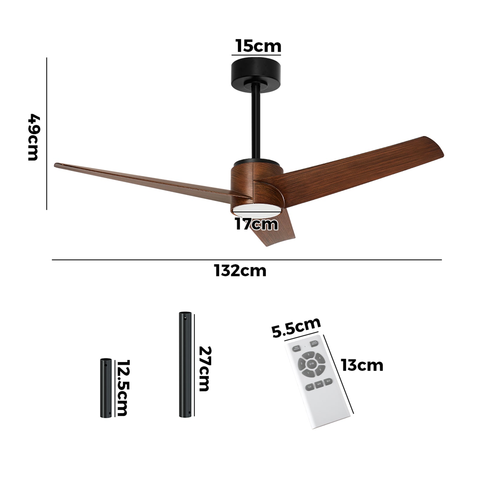 Vevare 52" Ceiling Fan With Light DC Motor 5 Speed Remote Control Timer Walnut