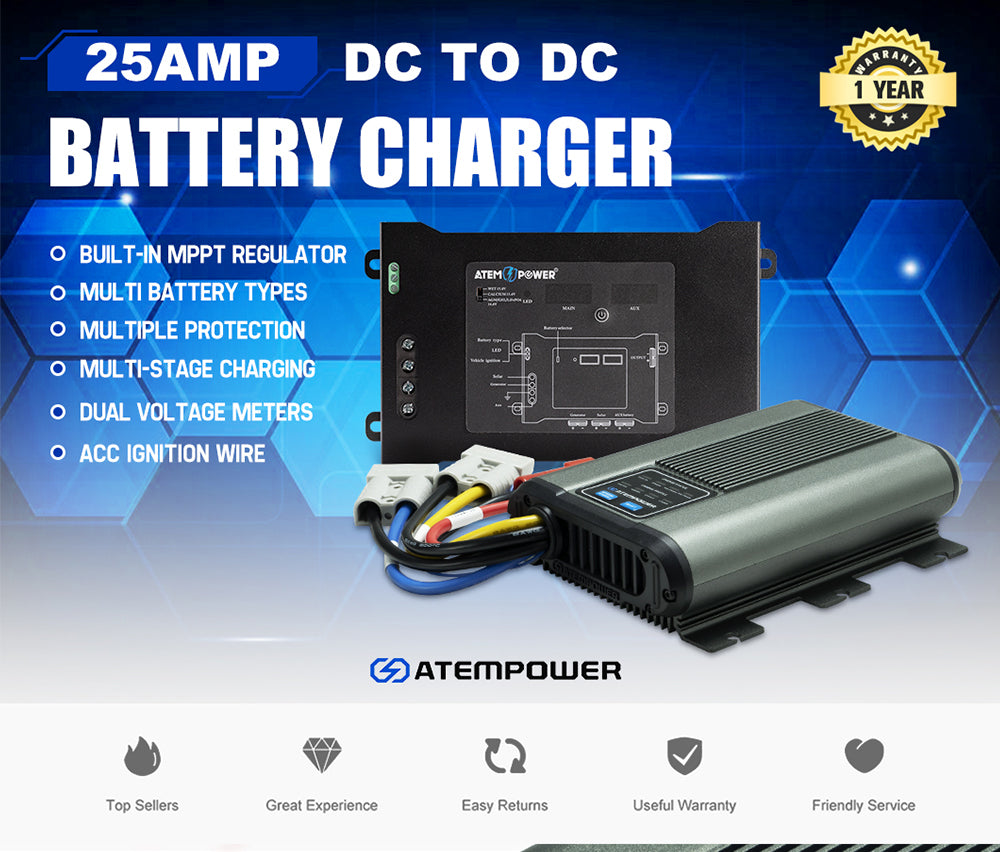 Atem Power 12V 25A DC to DC Battery Charger Dual Battery System Kit + Smart Hub - Sunyee