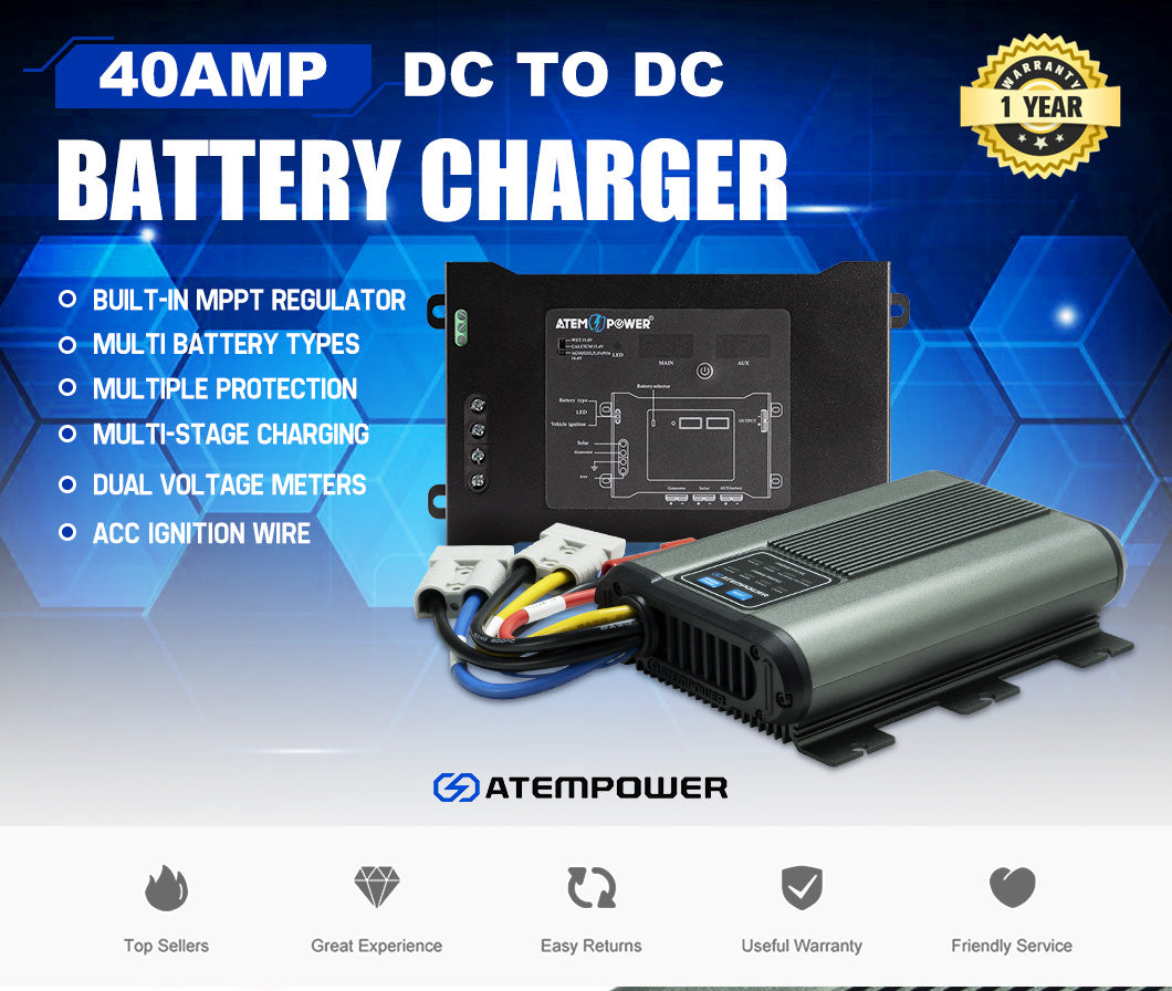 Atem Power 40A DC to DC Battery Charger MPPT 12V Dual Battery System + Smart Hub - Sunyee