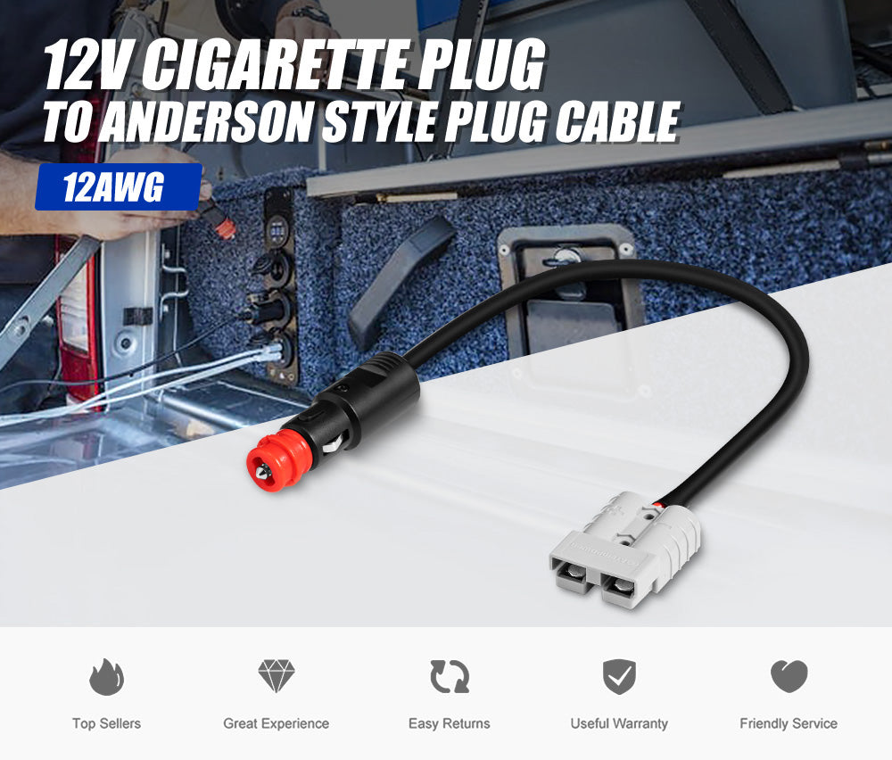 Atem Power 50A Anderson Style Plug To Cigarette Plug Socket Adapter Cable Lead - Sunyee