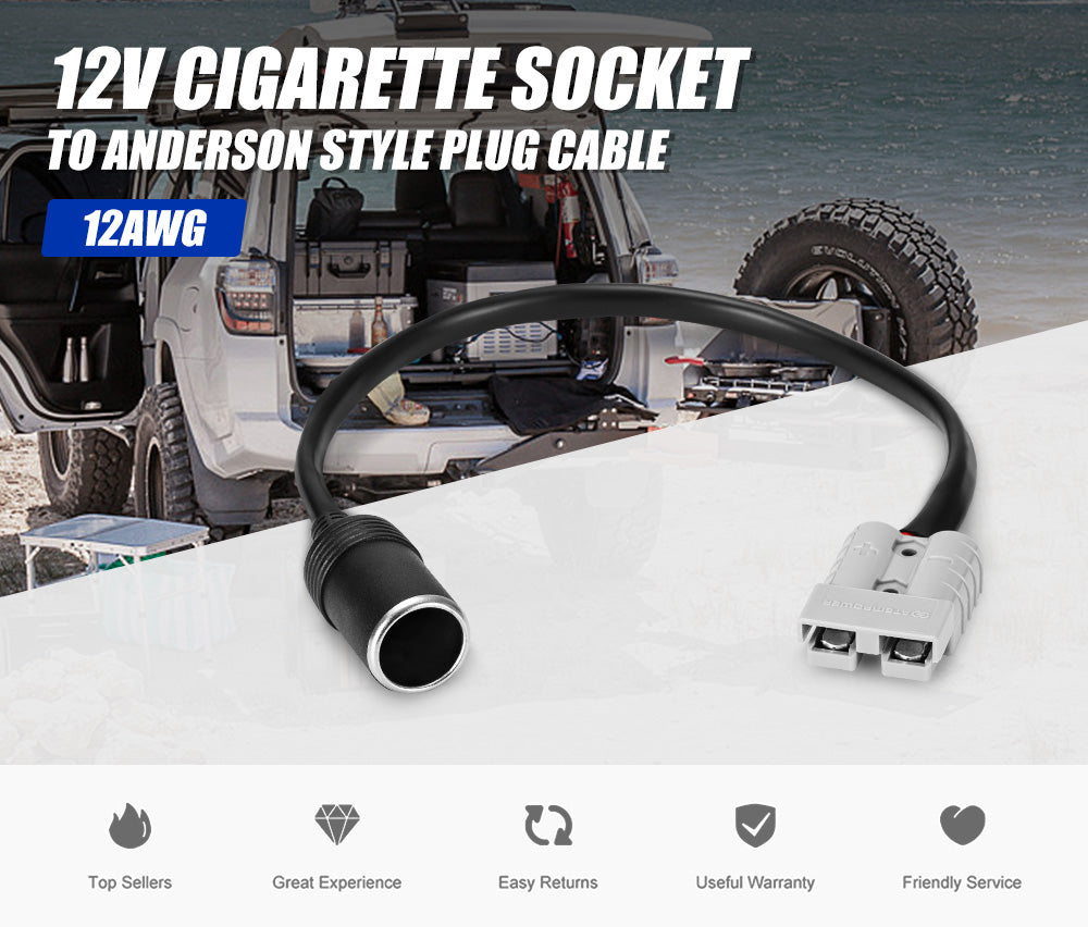 Atem Power 50A Anderson Style Plug to Cigarette Female Socket Connector Cable - Sunyee