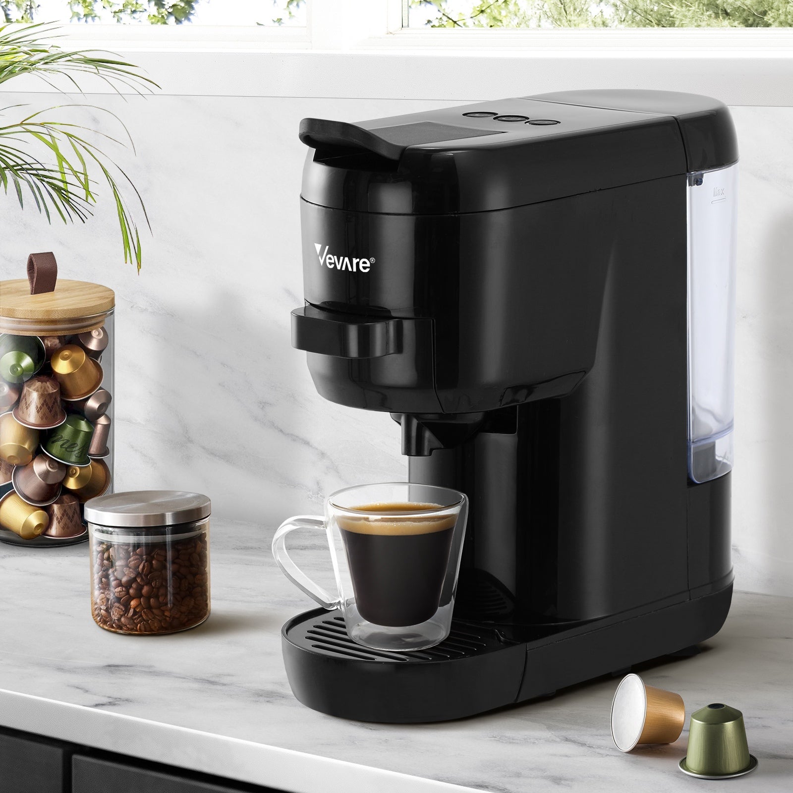 Vevare Capsule Coffee Machine 19 Bar 3in1 Nespresso Dolce-Gusto Maker Black - Sunyee