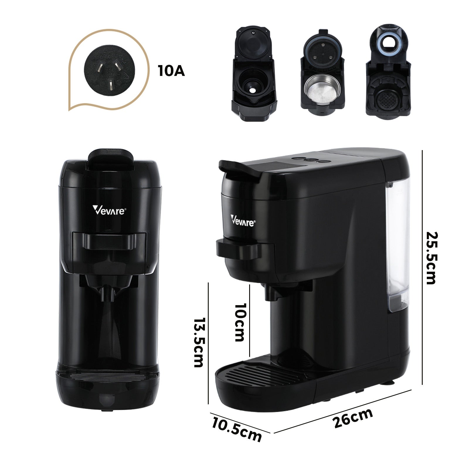 Vevare Capsule Coffee Machine 19 Bar 3in1 Nespresso Dolce-Gusto Maker Black - Sunyee