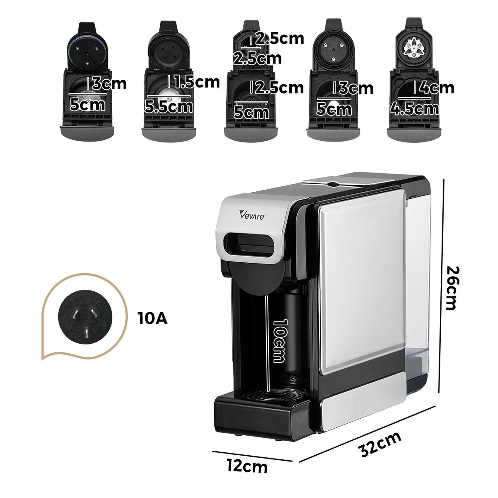 Vevare 5 in 1 Capsule Coffee Machine 19Bar Nespresso Dolce-Gusto Pod K-Cup Maker - Sunyee