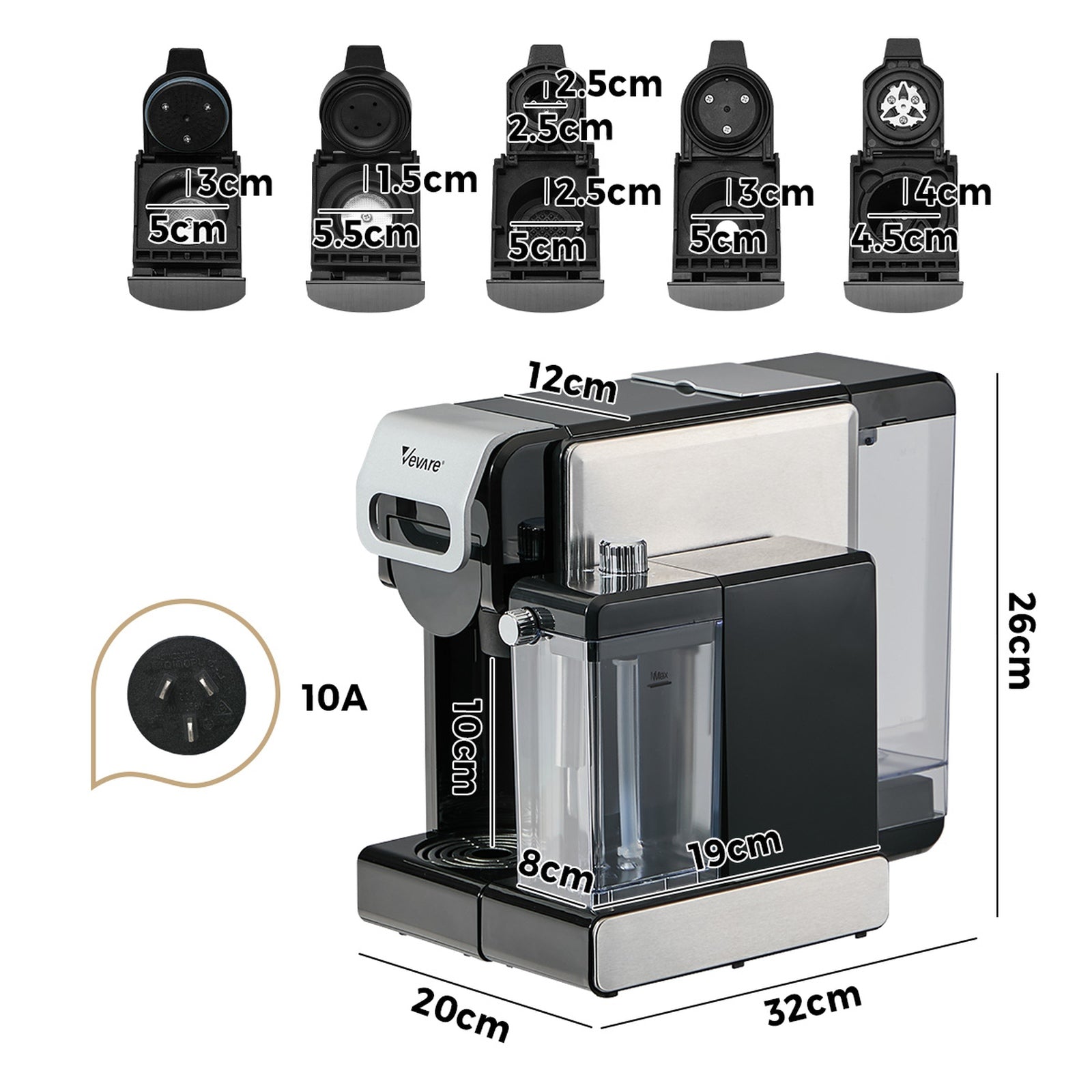 Vevare 5in1 Capsule Coffee Machine Milk Frother Nespresso Dolce-Gusto Pod Maker - Sunyee