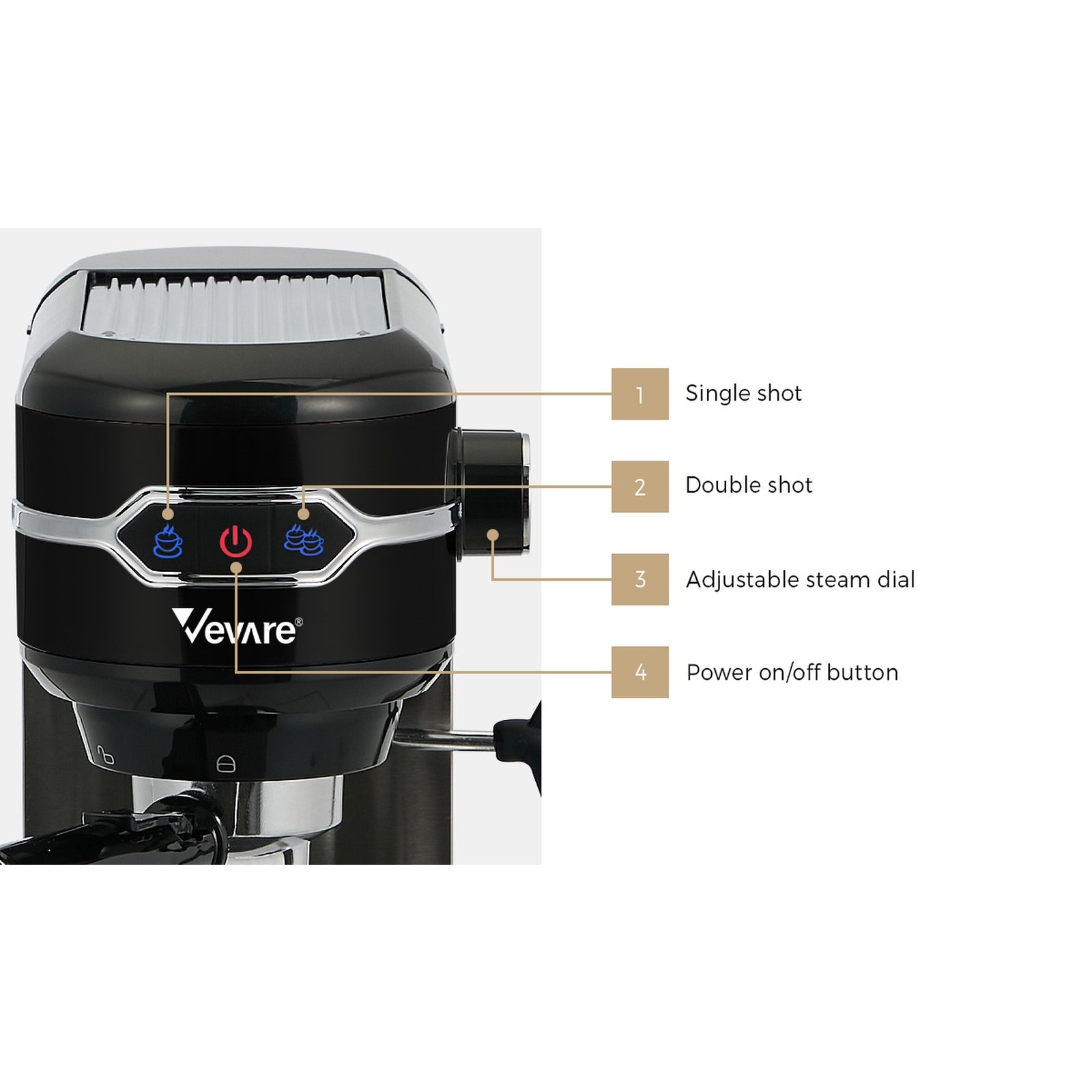 Vevare Espresso Coffee Machine Latter Cappuccino Maker 19 Bar Milk Frother Black - Sunyee