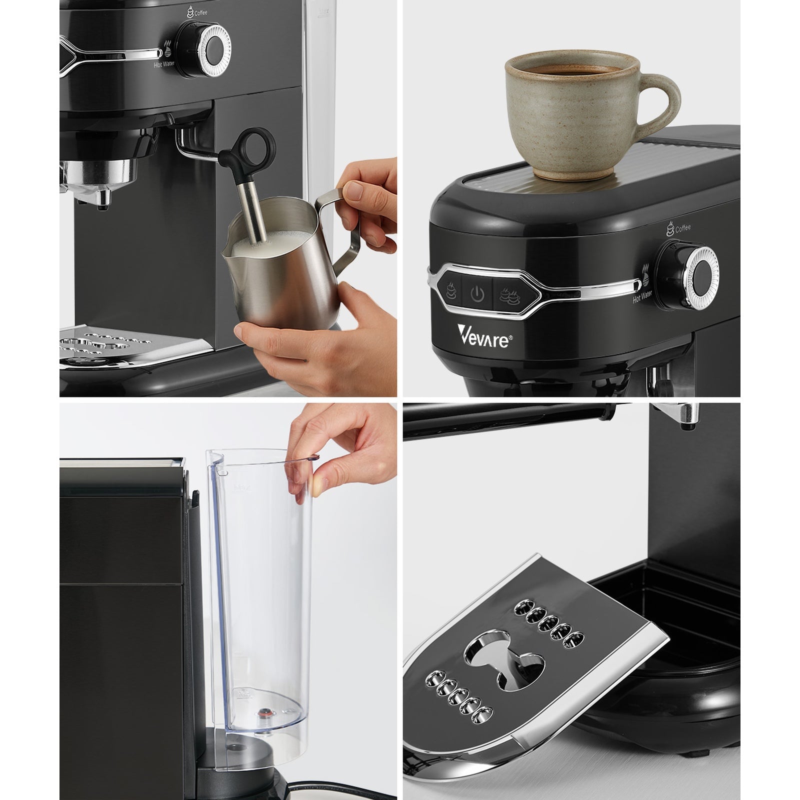 Vevare Espresso Coffee Machine Latter Cappuccino Maker 19 Bar Milk Frother Black - Sunyee