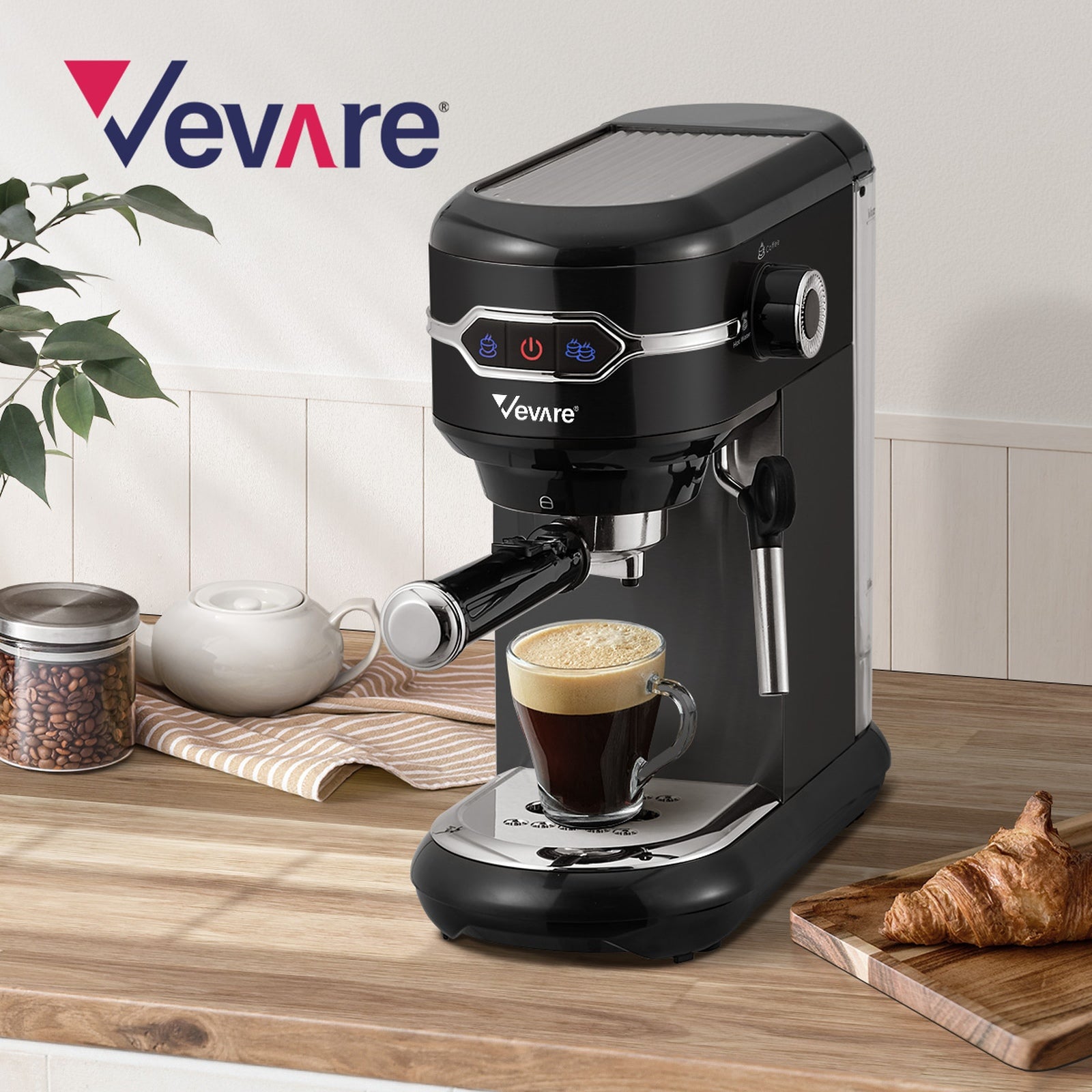 Vevare Espresso Coffee Machine Latter Cappuccino Maker 19 Bar Milk Frother Black - Sunyee