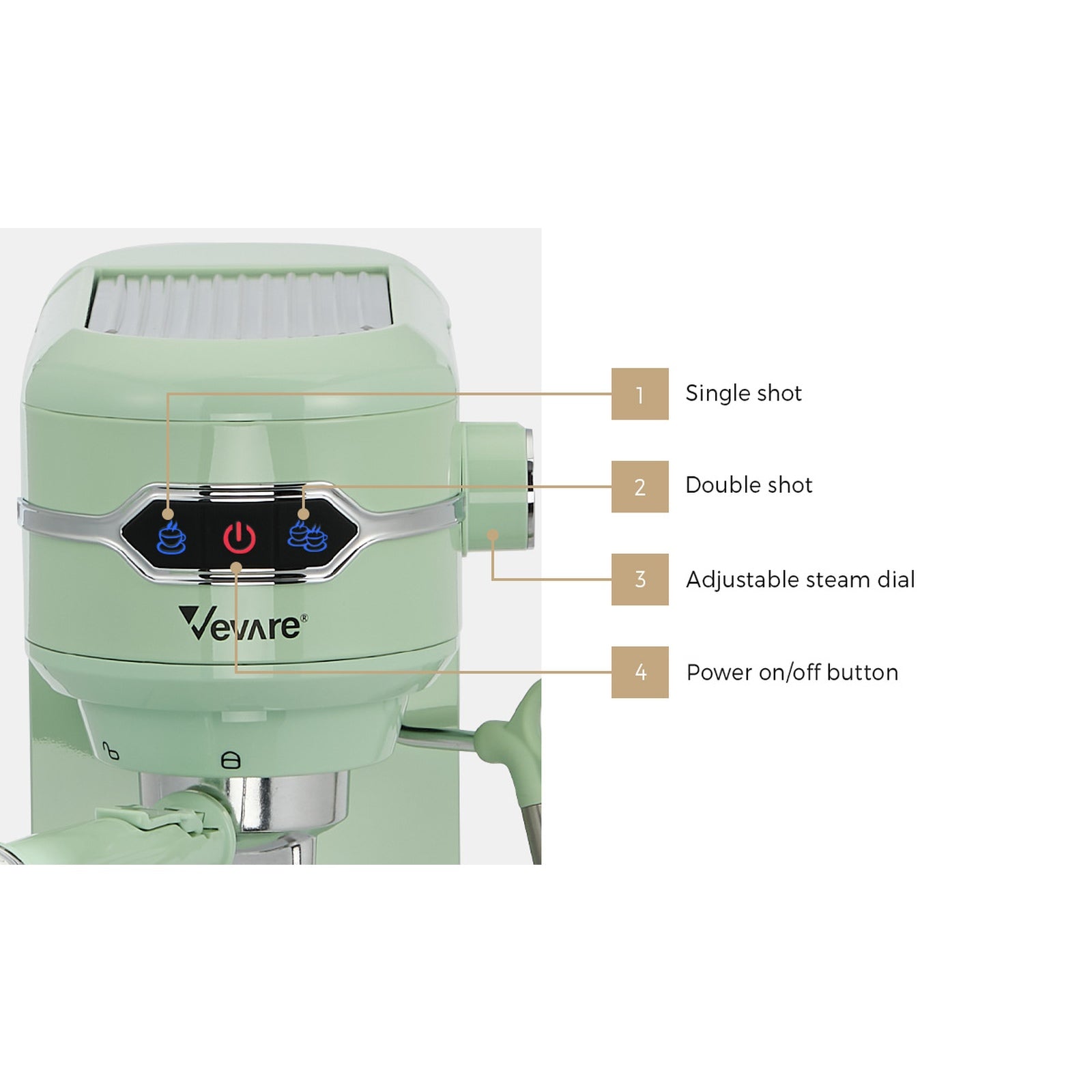 Vevare Espresso Coffee Machine Latter Cappuccino Maker 19 Bar Milk Frother Mint - Sunyee