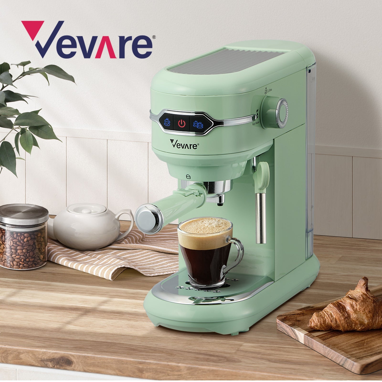 Vevare Espresso Coffee Machine Latter Cappuccino Maker 19 Bar Milk Frother Mint - Sunyee
