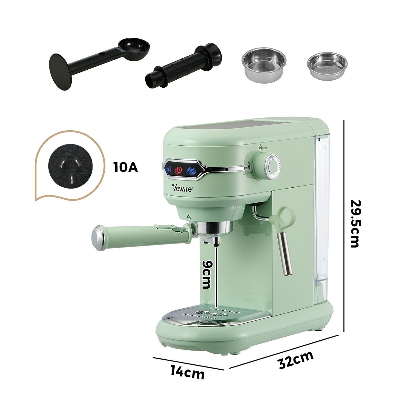 Vevare Espresso Coffee Machine Latter Cappuccino Maker 19 Bar Milk Frother Mint - Sunyee