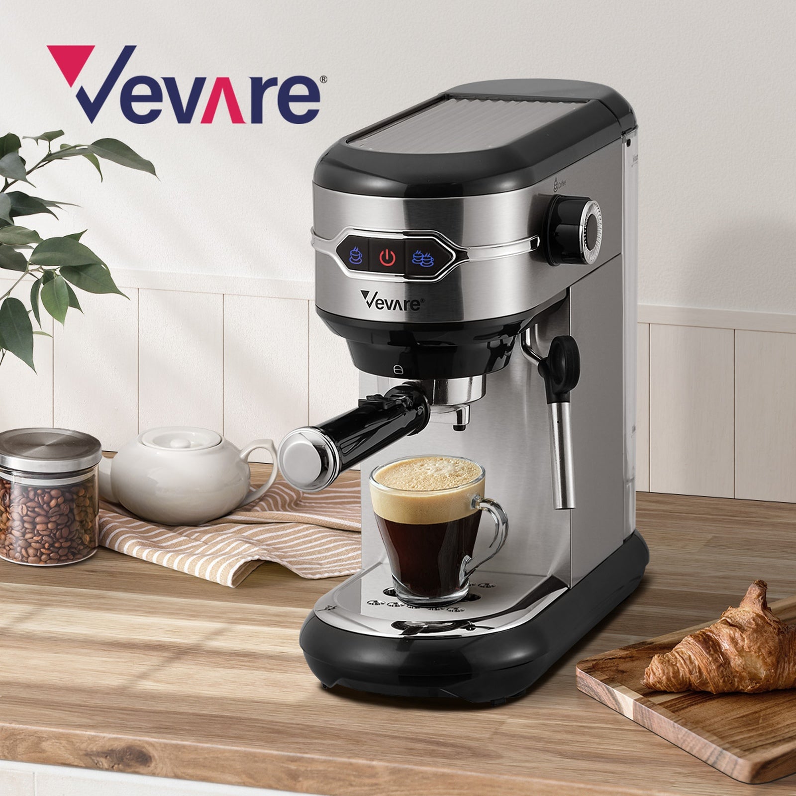 Vevare Espresso Coffee Machine Latter Cappuccino Maker 19 Bar Milk Frother Inox - Sunyee