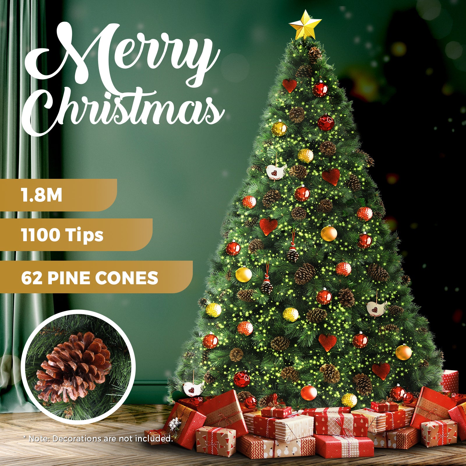 Christmas Tree Xmas Decorations 1.8/2.1M Home Decor Green Artificial Pine Cones - Sunyee