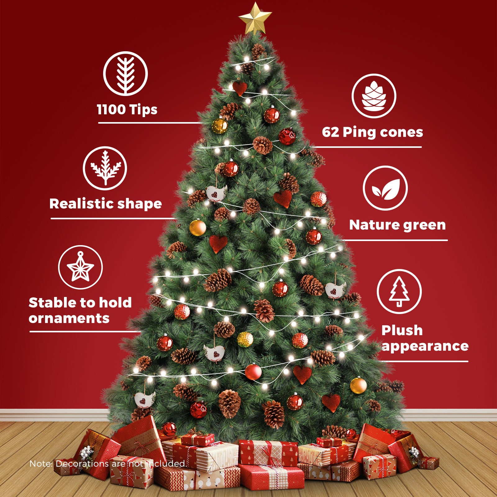 Christmas Tree Xmas Decorations Pine Cones 1.8M 6FT Home Decor Green 1100 tips - Sunyee