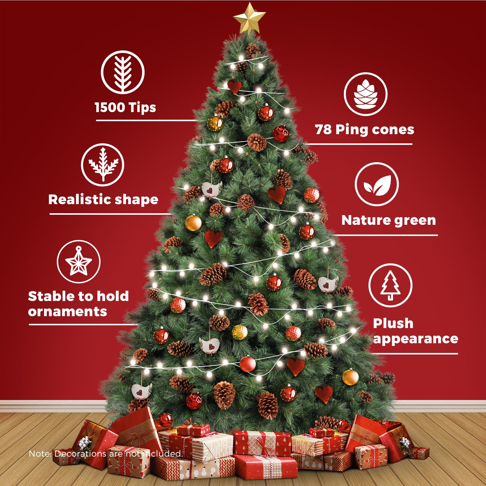 Christmas Tree Xmas Decorations Pine Cones 2.1M 7FT Home Decor Green 1500 tips - Sunyee