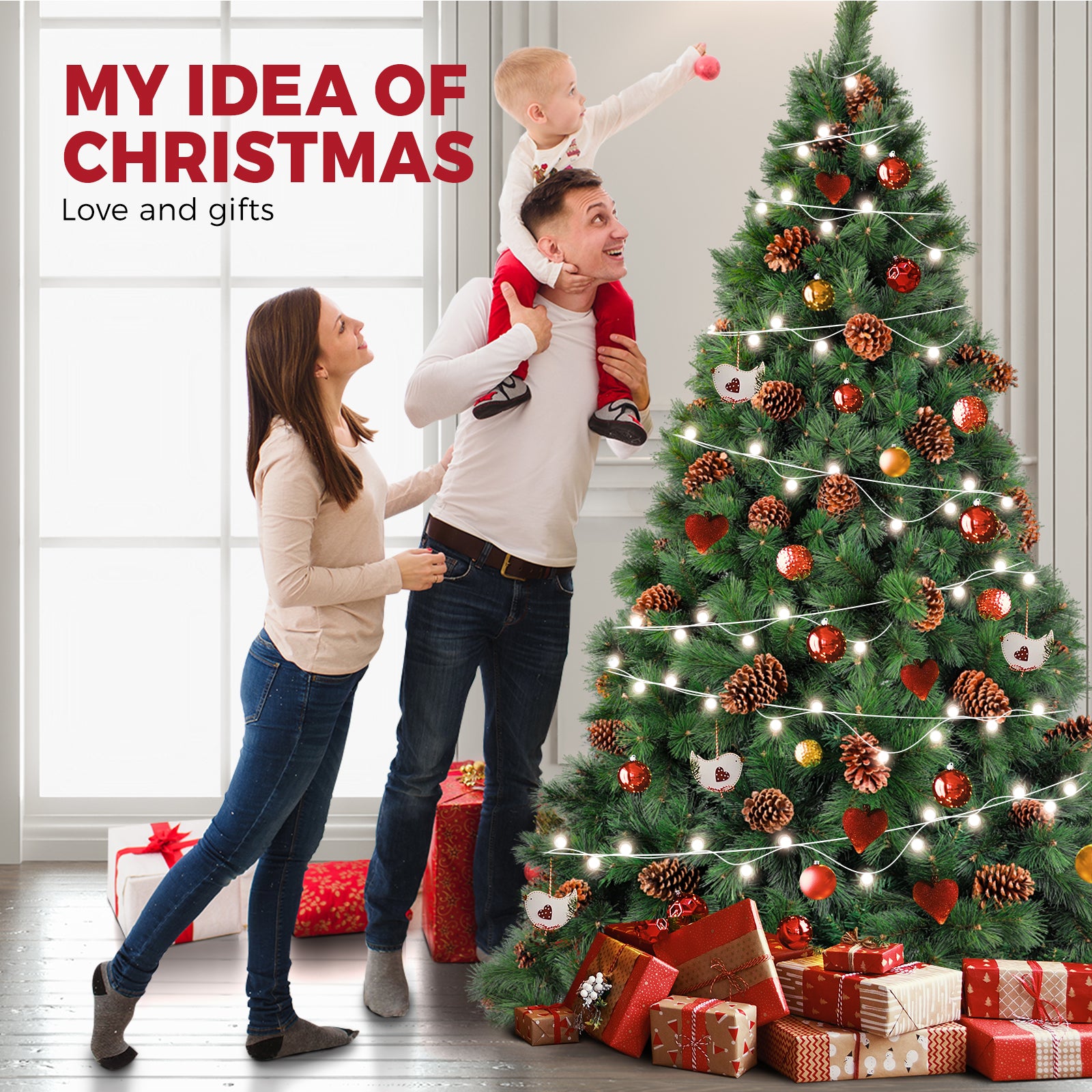 Christmas Tree Xmas Decorations Pine Cones 2.1M 7FT Home Decor Green 1500 tips - Sunyee