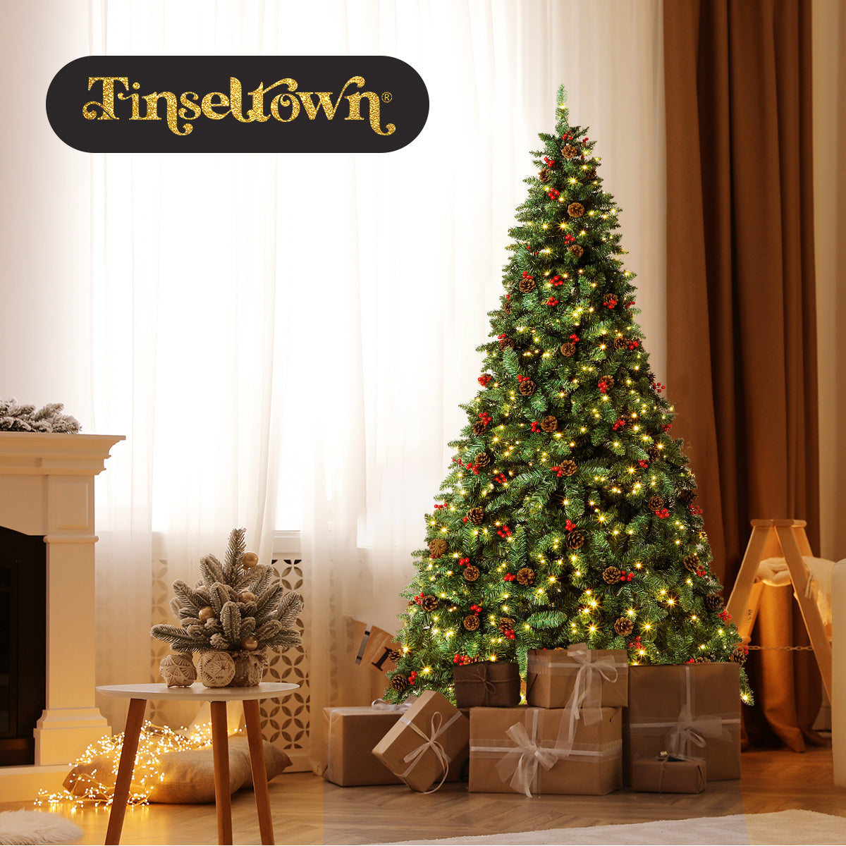 Tinseltown LED Christmas Tree 1.8M 6FT Xmas Trees Decorations Green with Ornaments