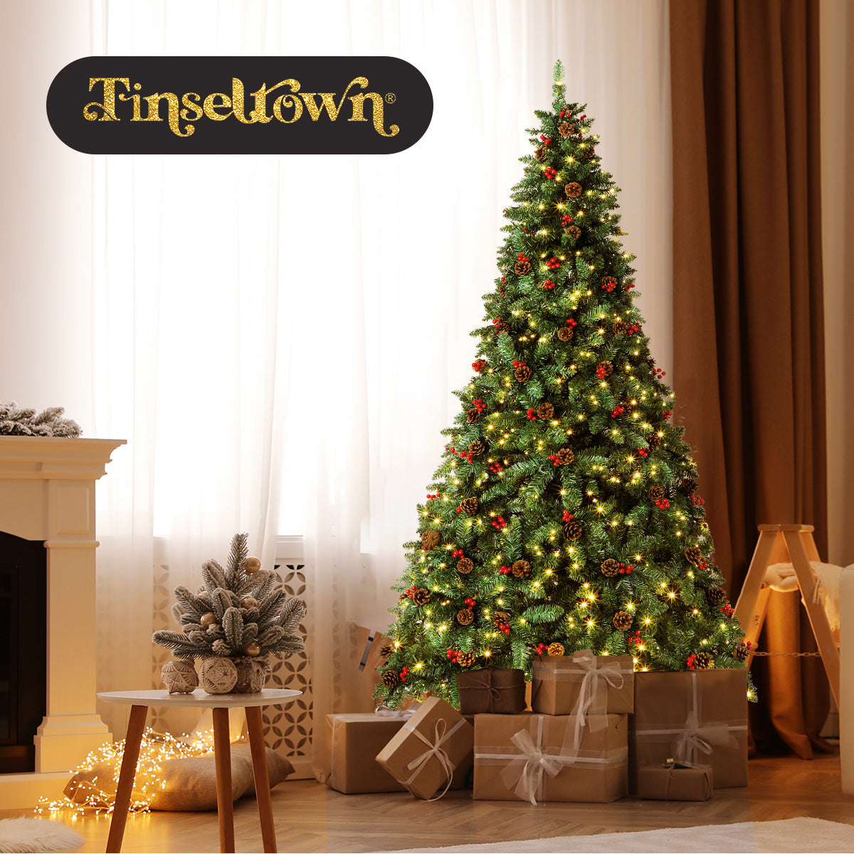 Tinseltown LED Christmas Tree 2.1M 7FT Xmas Trees Decorations Green with Ornaments