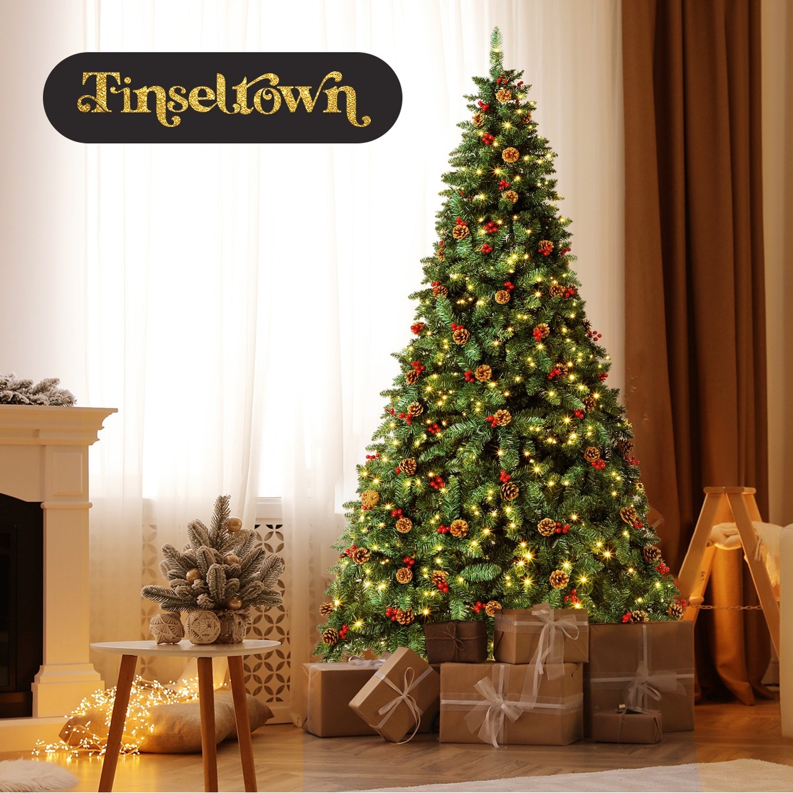 Tinseltown LED Christmas Tree 2.4M 8FT Xmas Trees Decorations Green with Ornaments - Sunyee