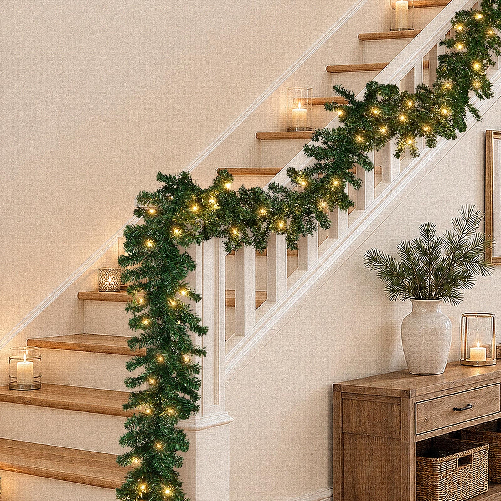 Tinseltown 10M LED Pre Lit Christmas Garland Door Stairs Fireplace Decor Green