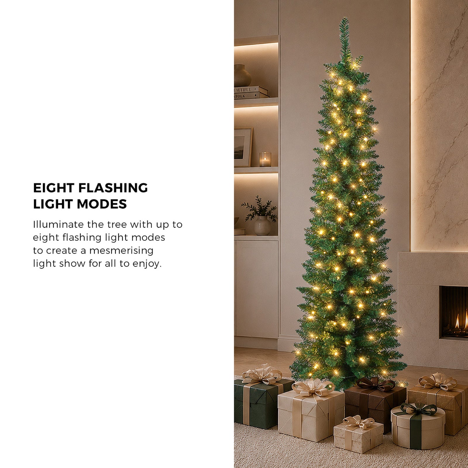 Tinseltown Slim LED Christmas Tree 6FT 1.8M Warm Lights Green 300 Tips