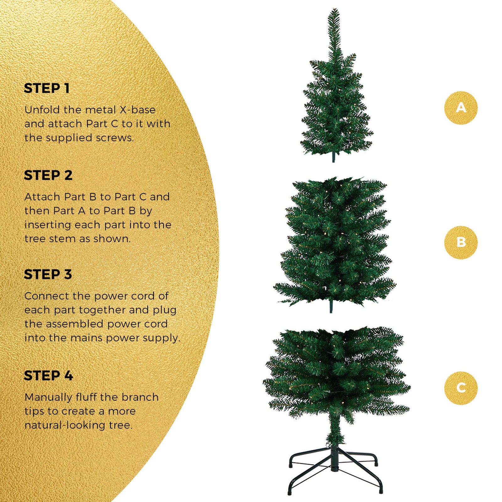 Tinseltown Slim LED Christmas Tree 6FT 1.8M Warm Lights Green 300 Tips