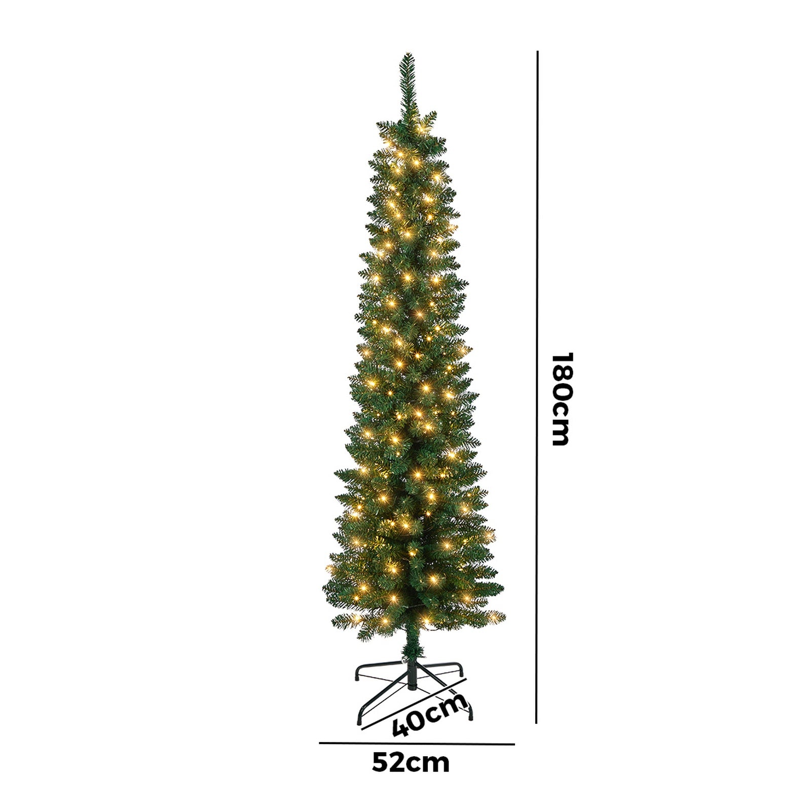 Tinseltown Slim LED Christmas Tree 6FT 1.8M Warm Lights Green 300 Tips