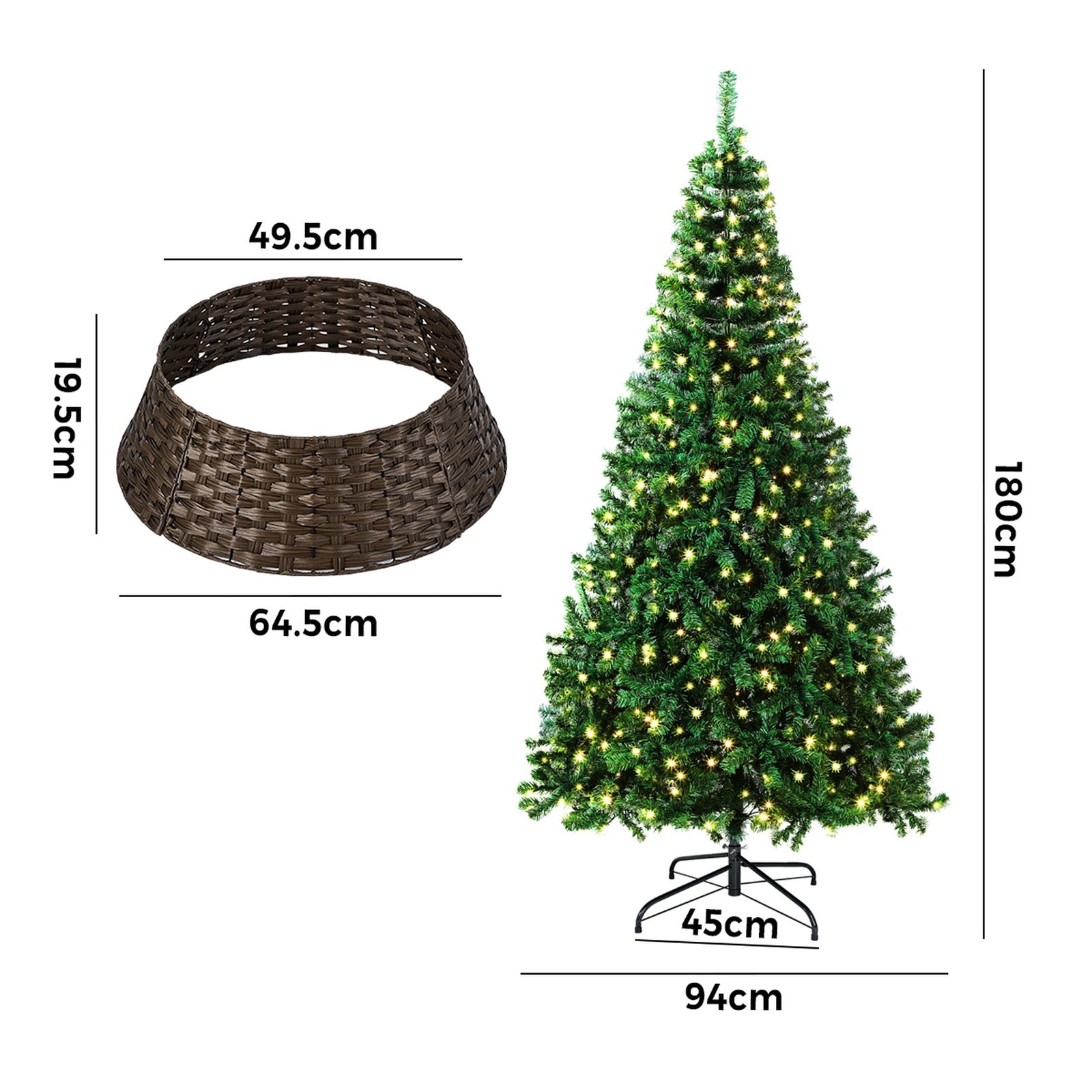 Tinseltown LED Christmas Tree 1.8M 6FT with Rattan Tree Skirt Warm Light Green - Sunyee