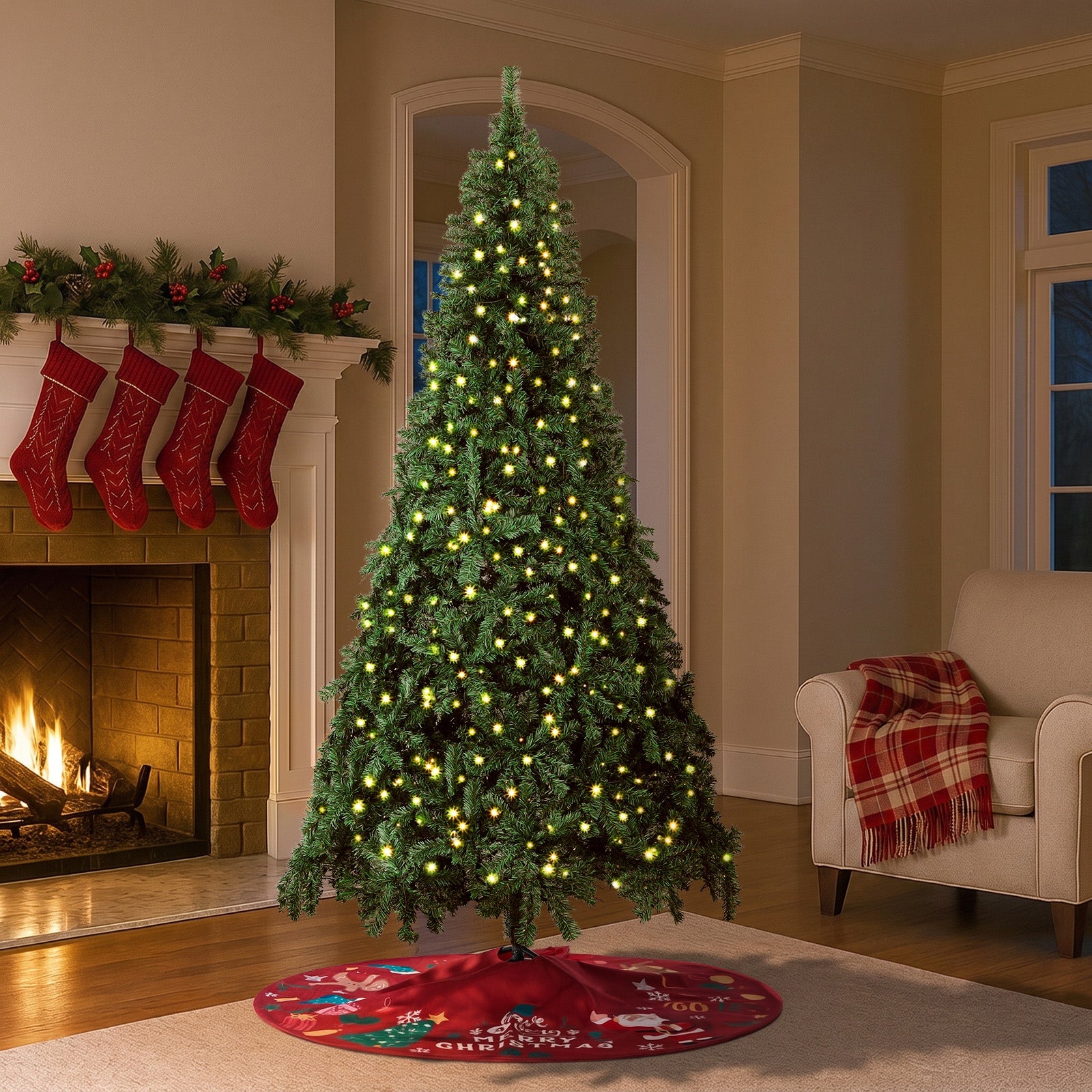 Tinseltown LED Christmas Tree 1.8M/2.1M/2.4M Xmas Trees Decor Red Tree Skirt