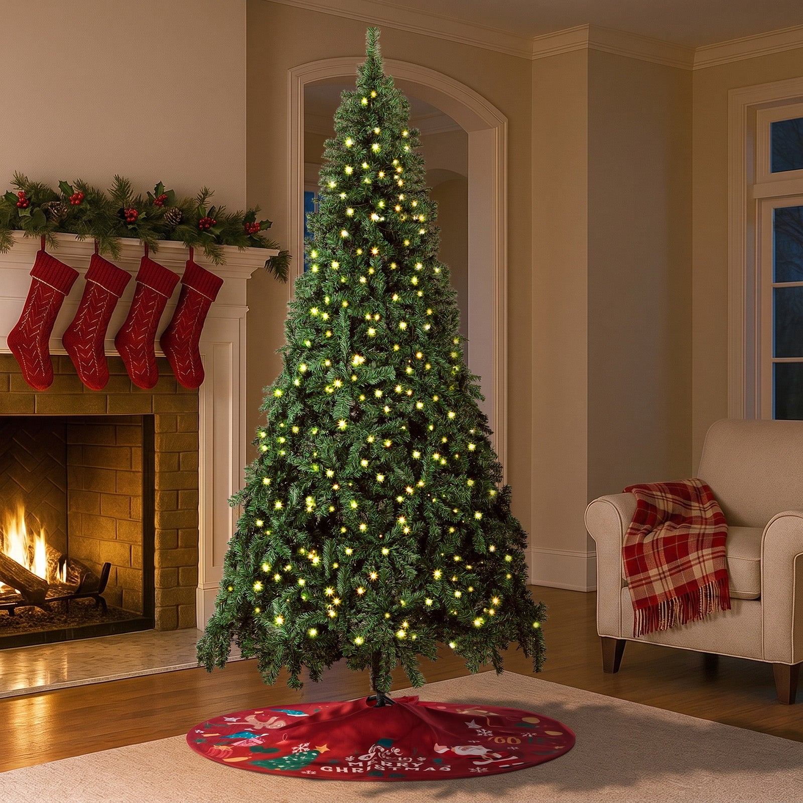 Tinseltown LED Christmas Tree 7FT 2.1M Xmas Trees Decor with Red Tree Skirt