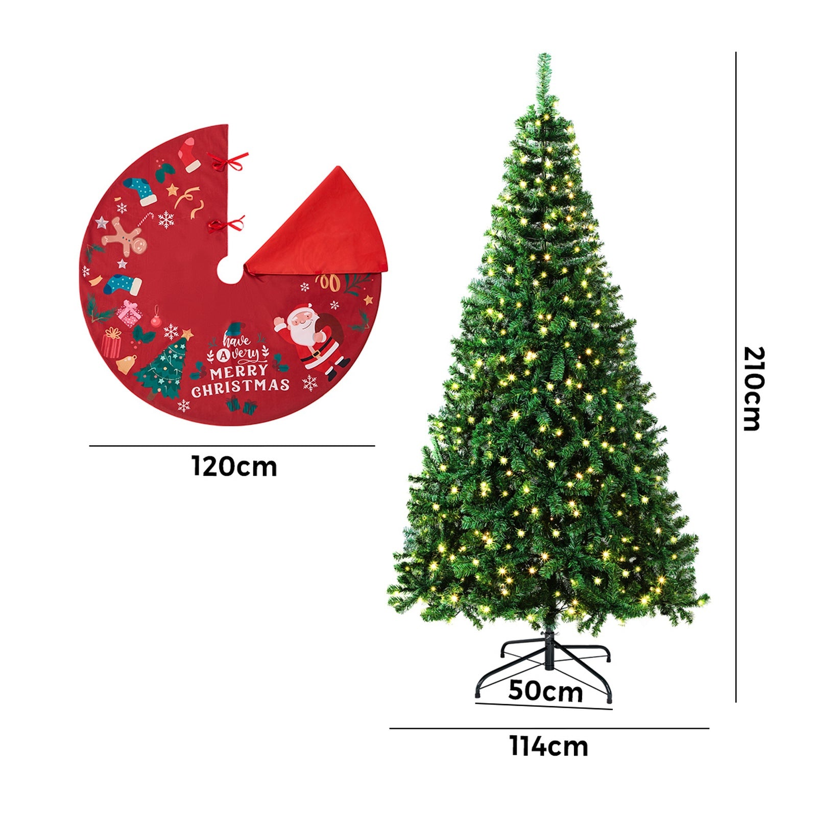 Tinseltown LED Christmas Tree 7FT 2.1M Xmas Trees Decor with Red Tree Skirt