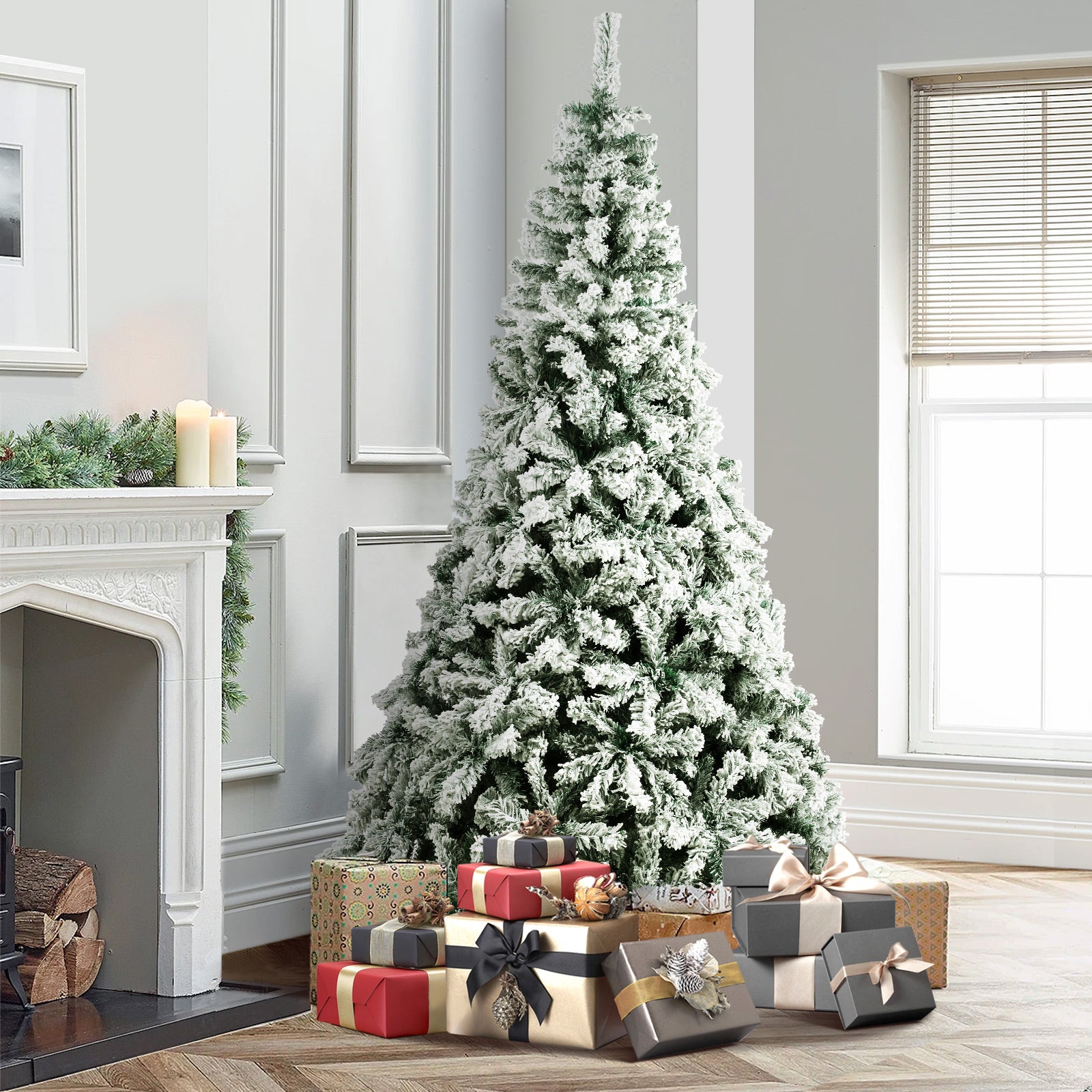 Mazam Christmas Tree 2.1M 7FT Xmas Trees Decoration White Snow Flocked 1050 Tips - Sunyee