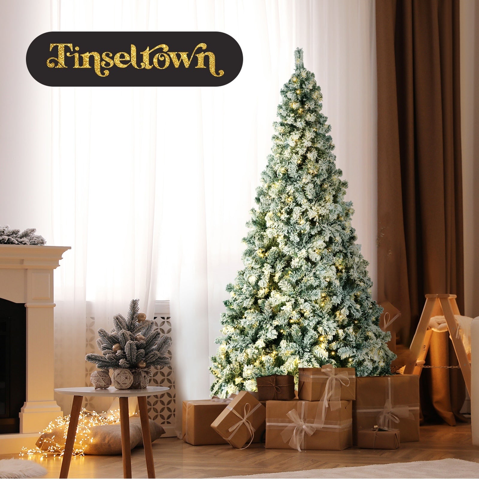 Tinseltown LED Christmas Tree 1.8M 6FT Xmas Trees White Snow Flocked Decorations - Sunyee