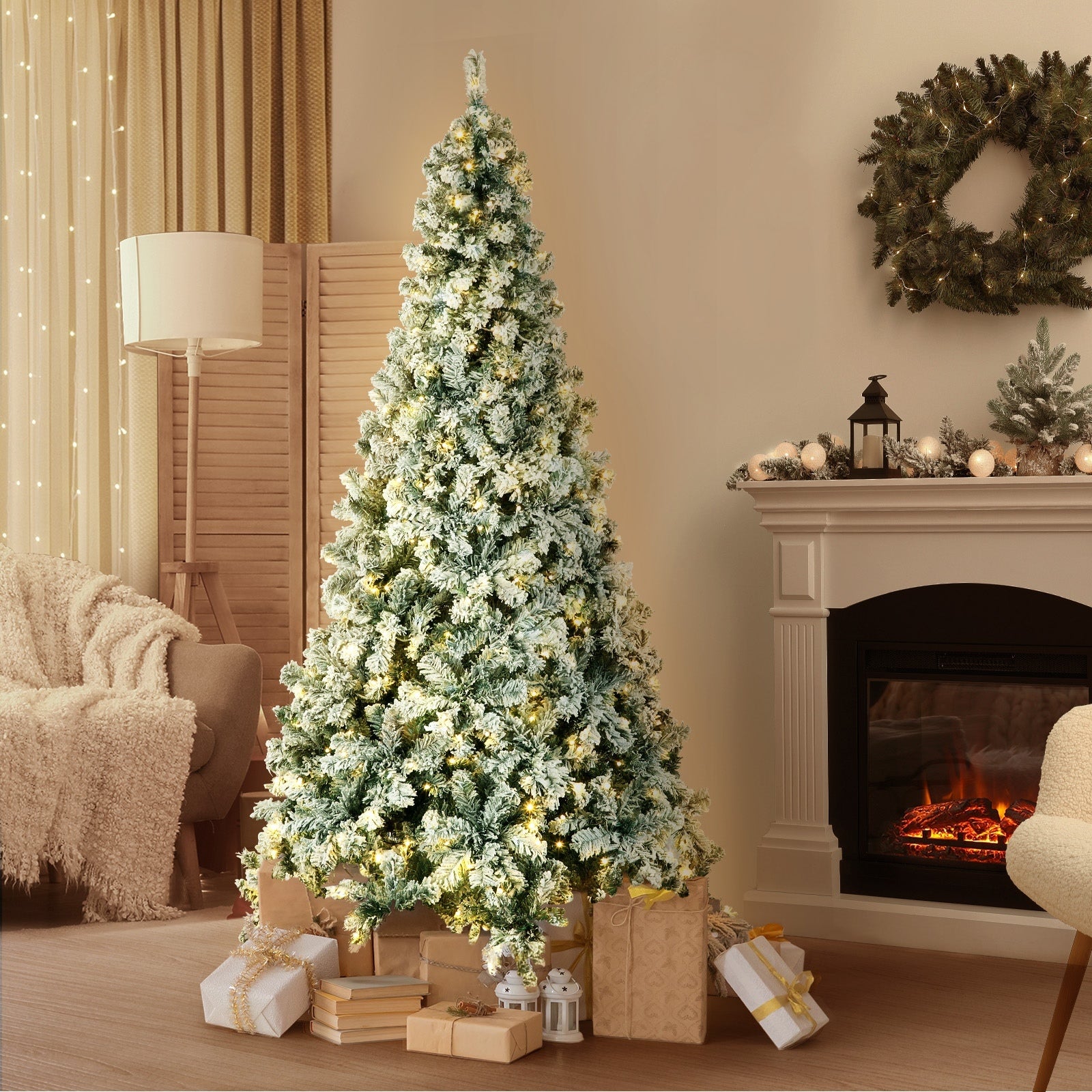 Tinseltown LED Christmas Tree 1.8M/2.1M/2.4M Xmas Trees White Snow Flocked Decoration - Sunyee