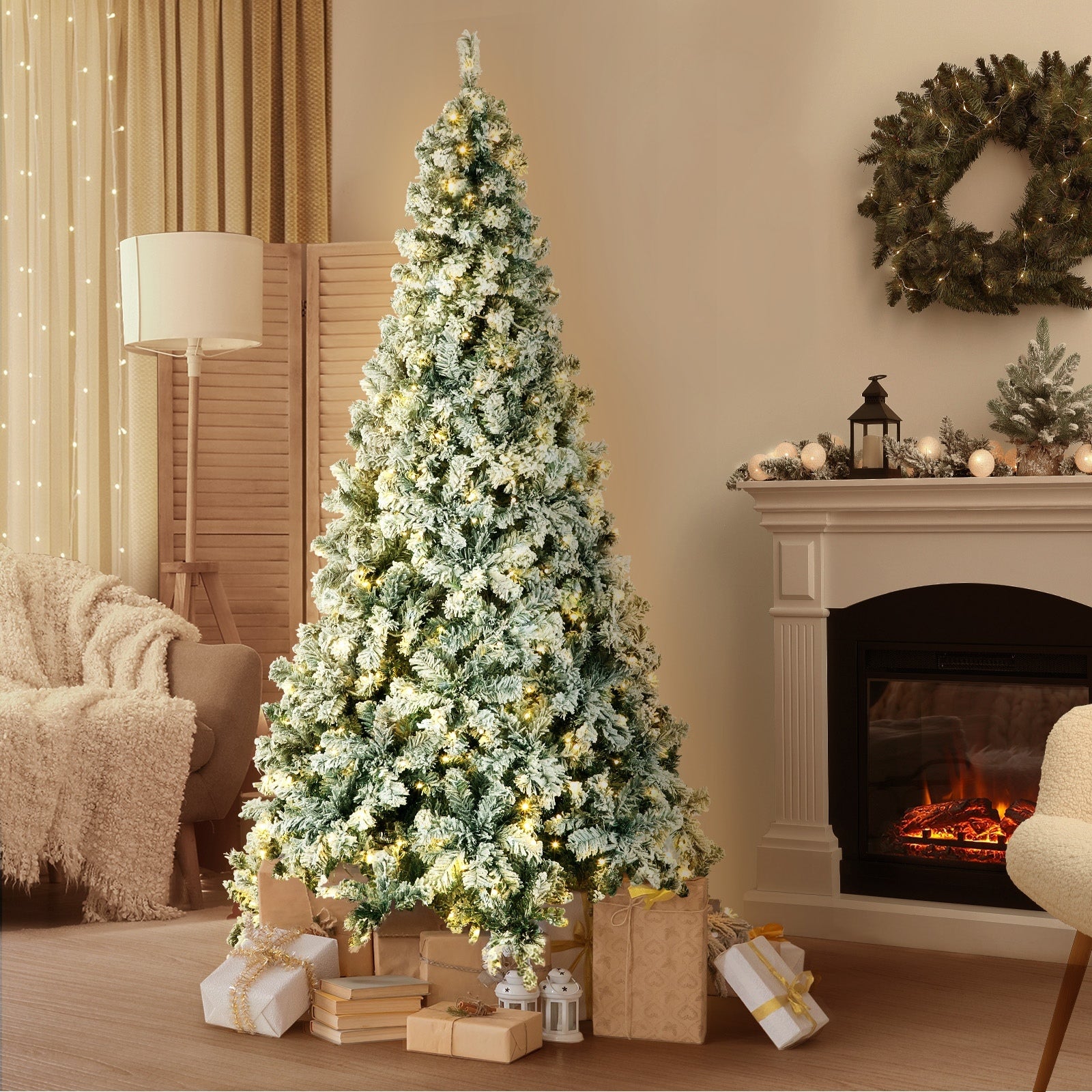 Tinseltown LED Christmas Tree 1.8M/2.1M/2.4M Xmas Trees White Snow Flocked Decoration - Sunyee