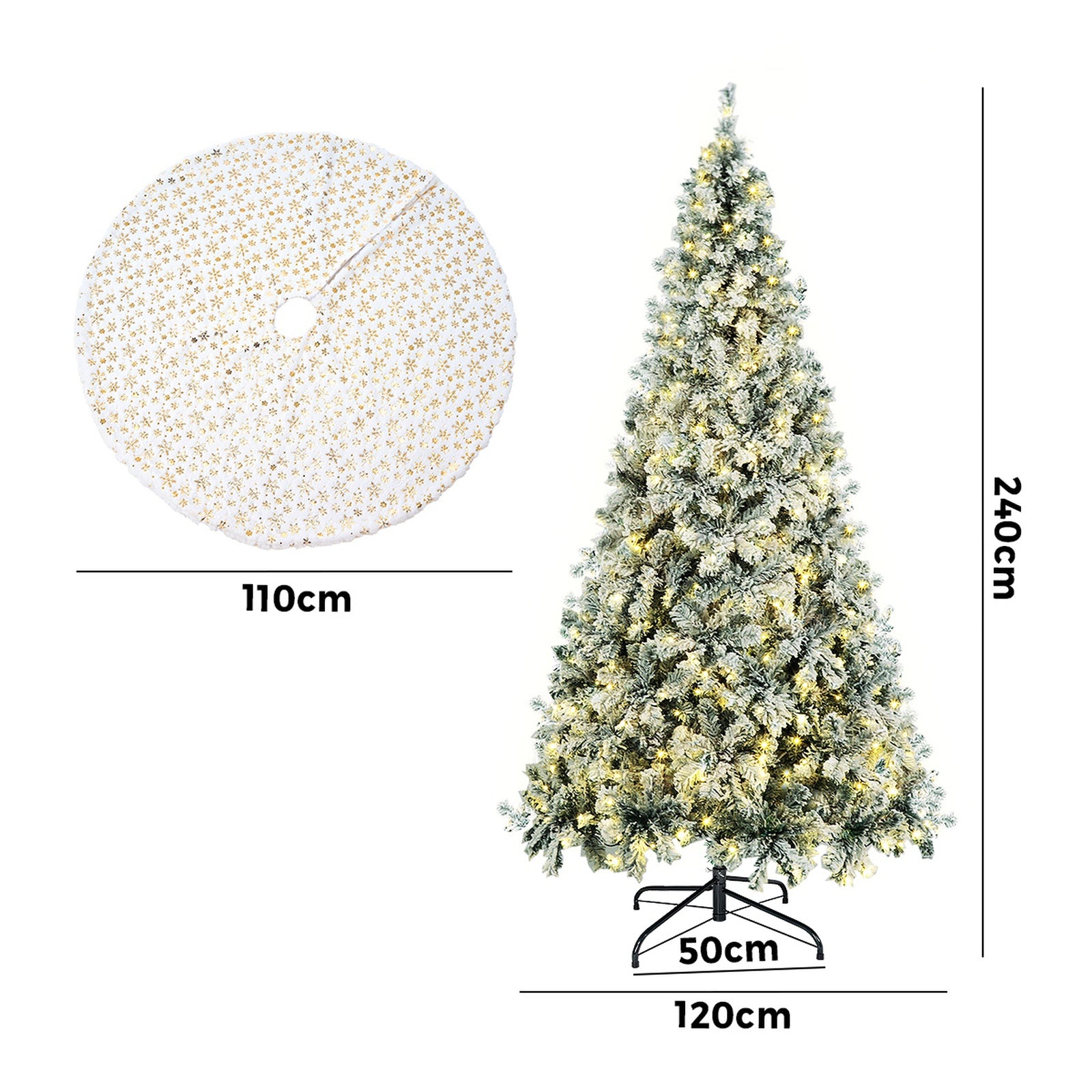 Tinseltown LED Christmas Tree 2.4M 8FT with Tree Skirt Light Snow-sprayed Green - Sunyee