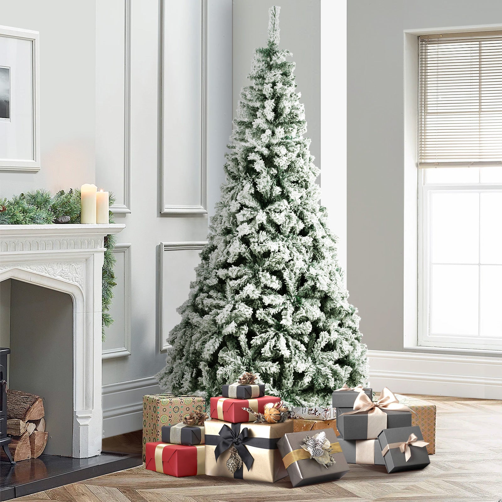 Mazam Christmas Tree 2.4M 8FT Xmas Trees Decoration White Snow Flocked 1200 Tips - Sunyee