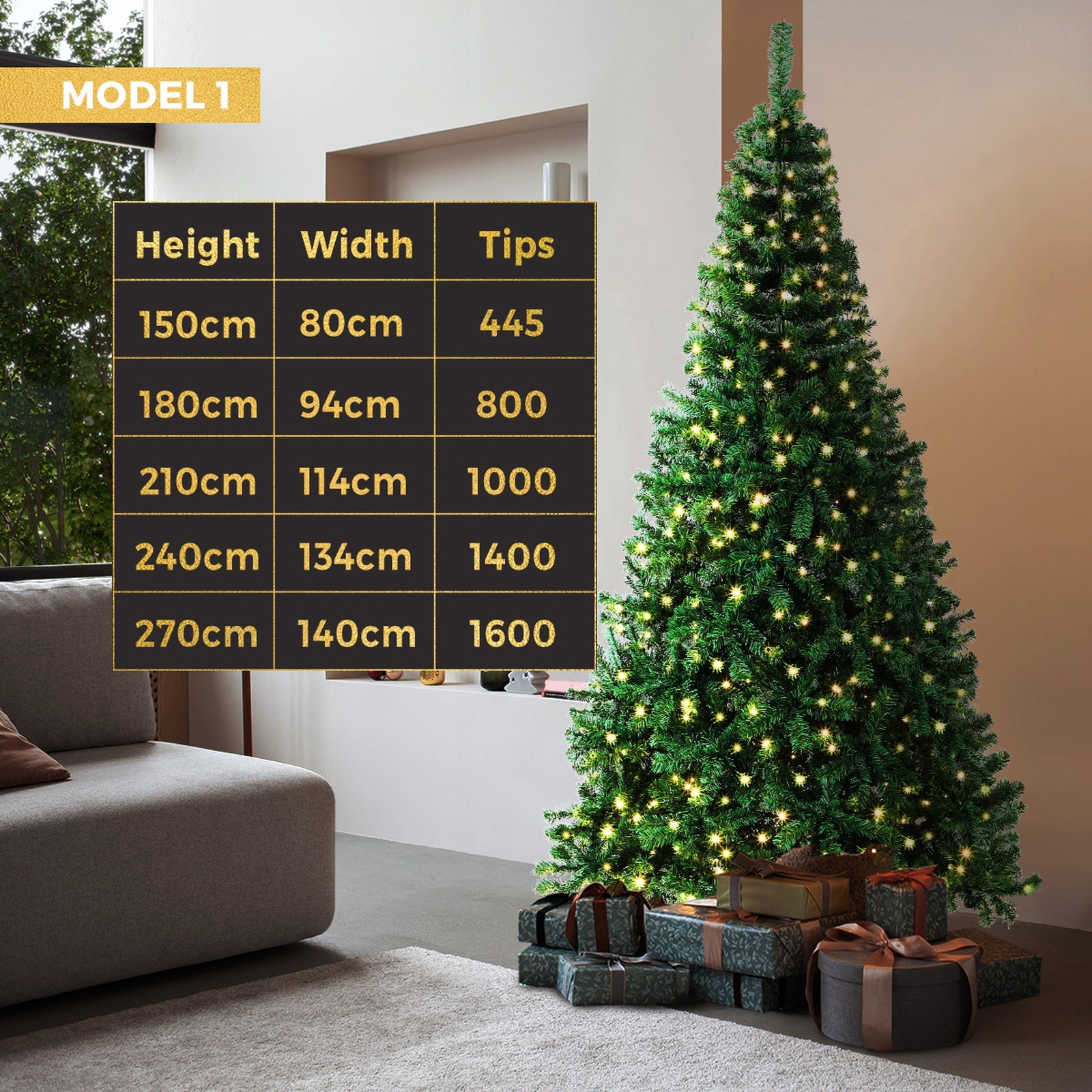 Tinseltown Christmas Tree LED Light 1.8M/2.1M/2.4M Xmas Trees Decorations Green