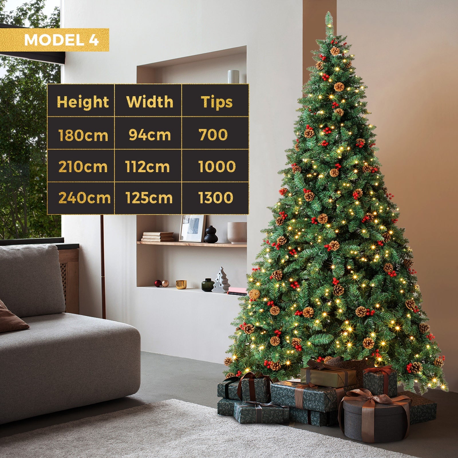Tinseltown Christmas Tree LED Light 1.8M/2.1M/2.4M Xmas Trees Decorations Green