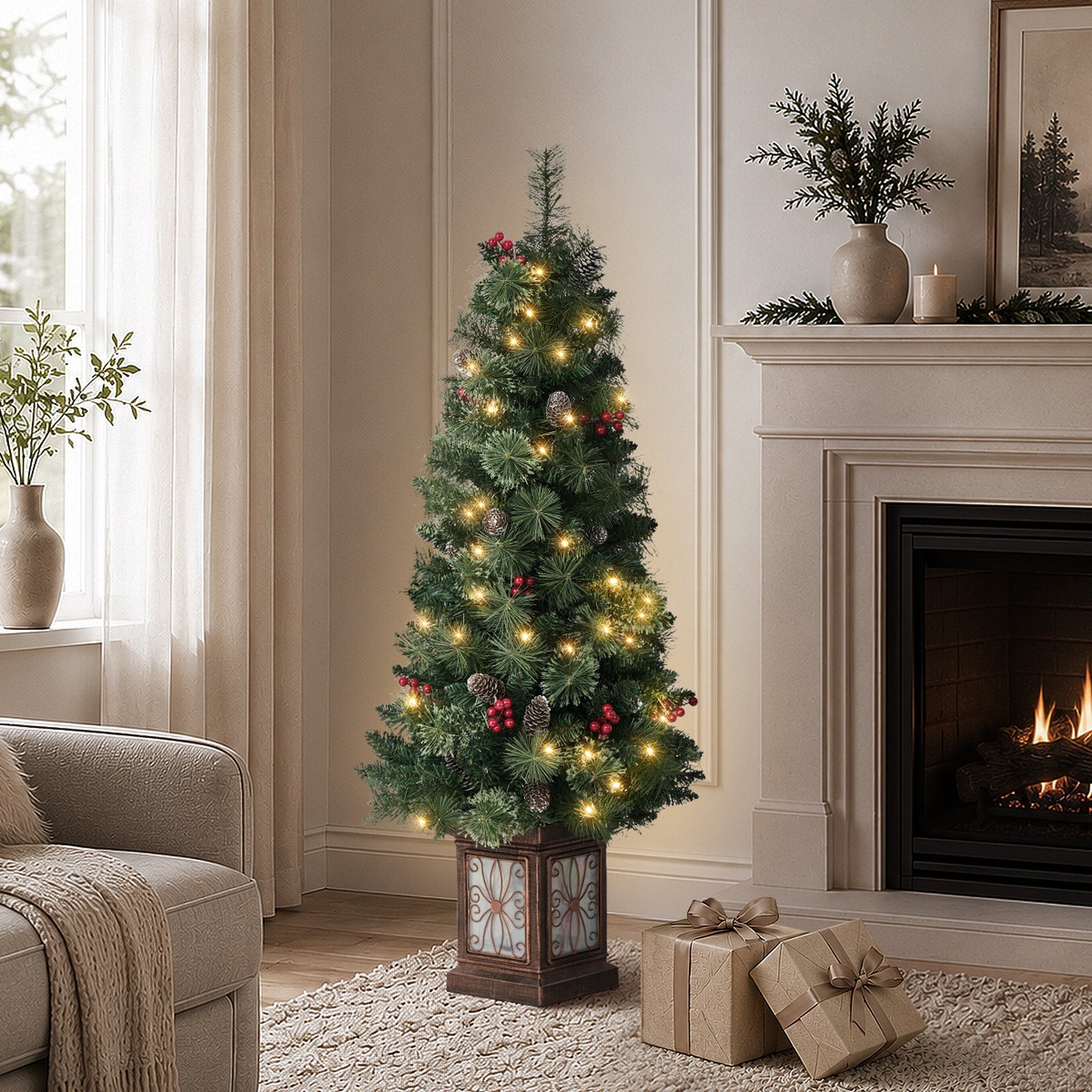 Tinseltown LED Christmas Tree Home 8 Flash Modes Battery Powered 120cm Green