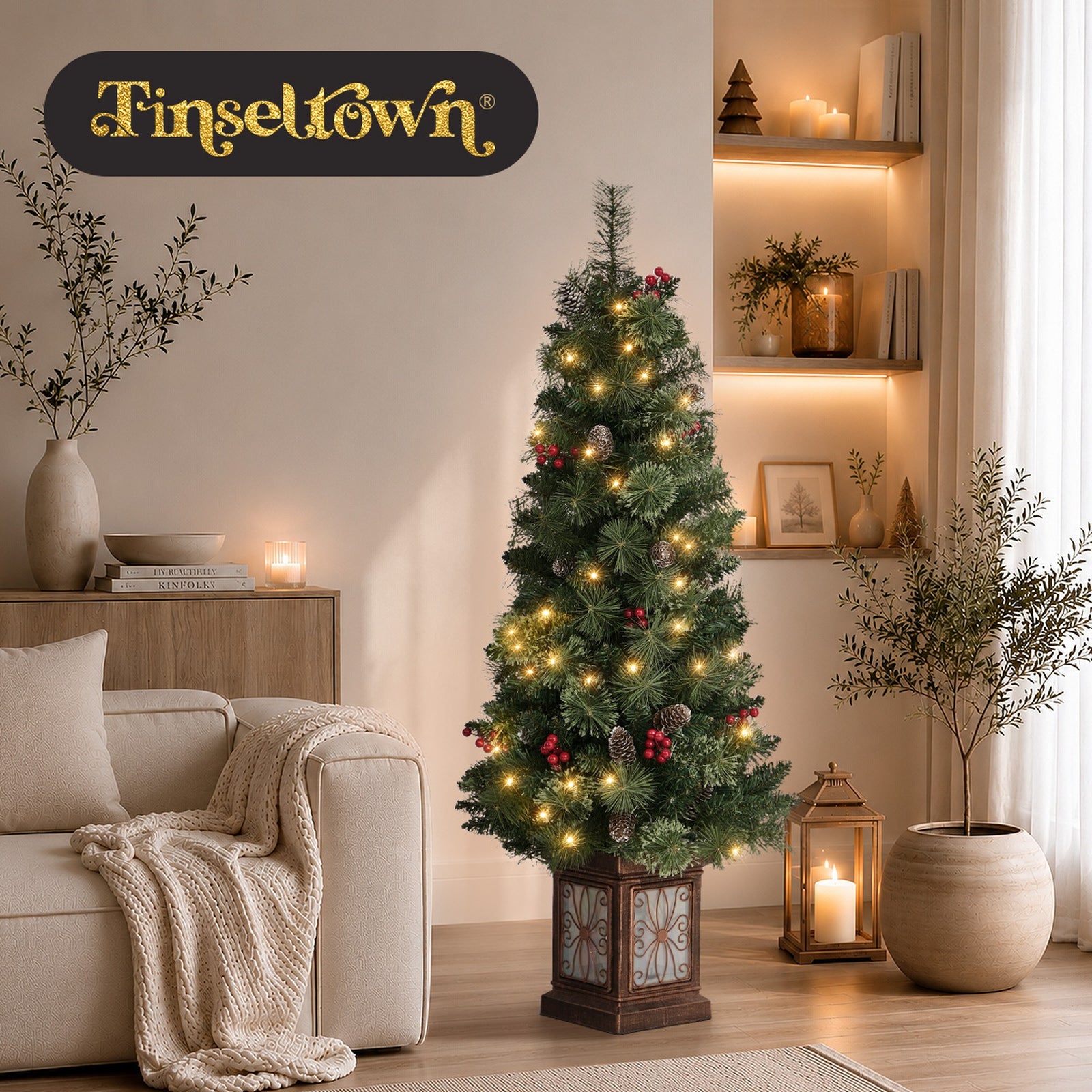 Tinseltown LED Christmas Tree Home 8 Flash Modes Battery Powered 120cm Green