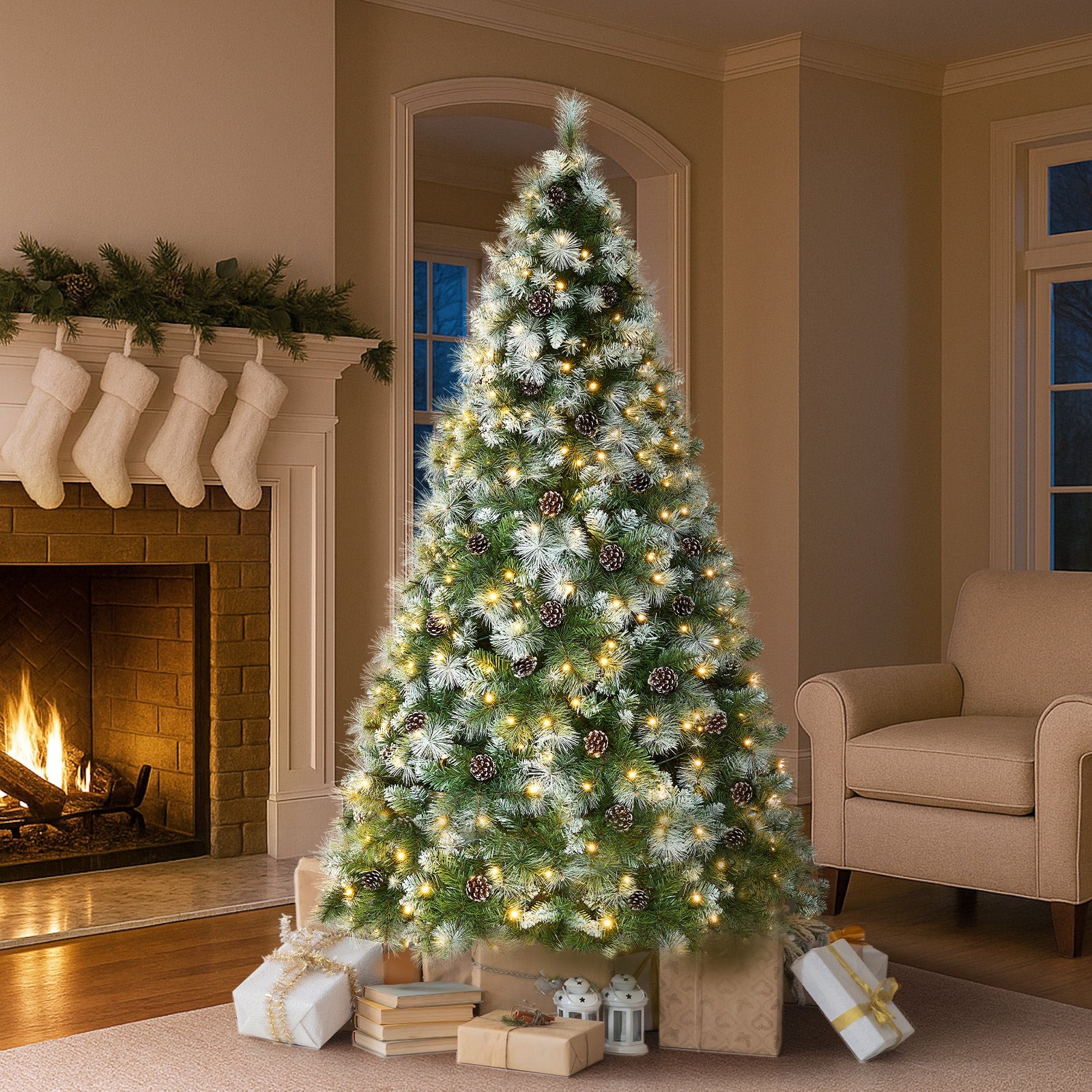 Tinseltown LED Christmas Tree 1.8M 6FT Pre-lit Light 8 Flash Modes Pine Cones