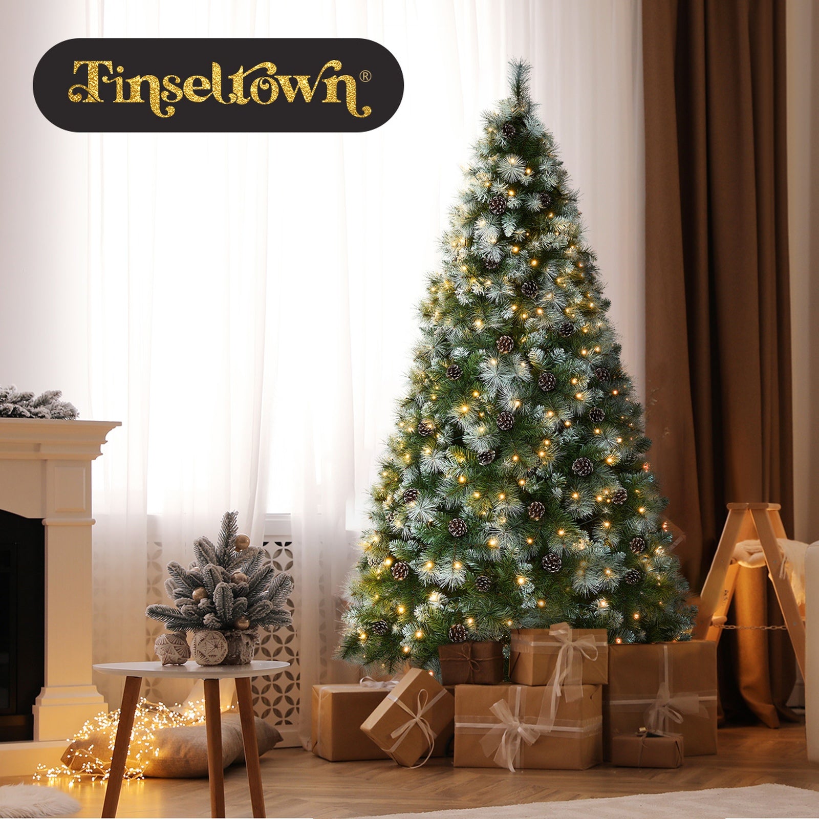 Tinseltown LED Christmas Tree 1.8M 6FT Pre-lit Light 8 Flash Modes Pine Cones