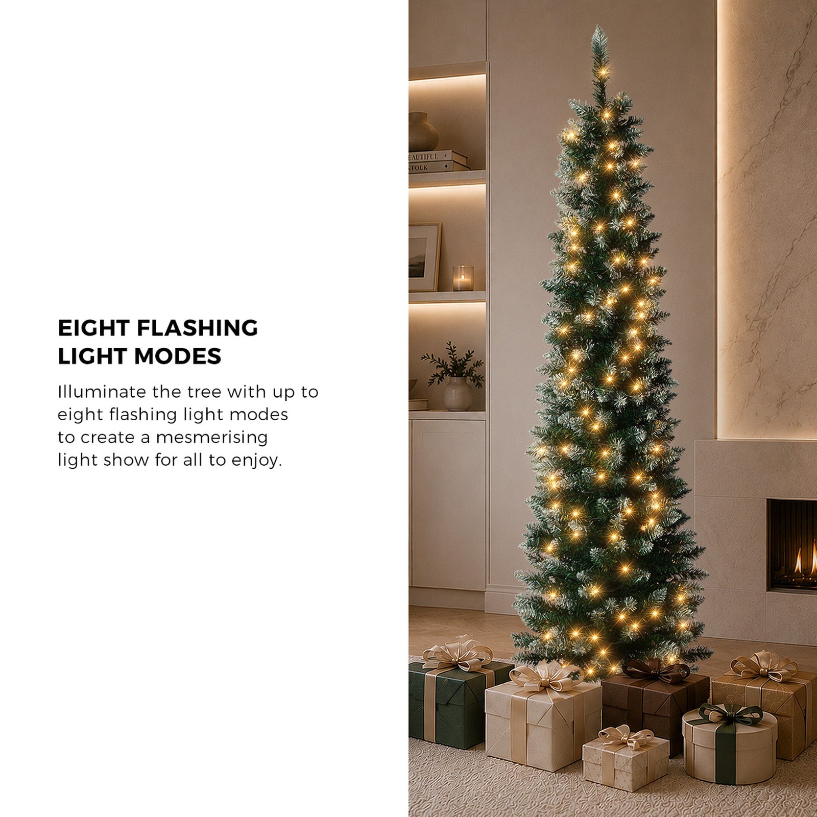 Tinseltown Slim LED Christmas Tree 6FT 1.8M Warm Lights Green White 300 Tips