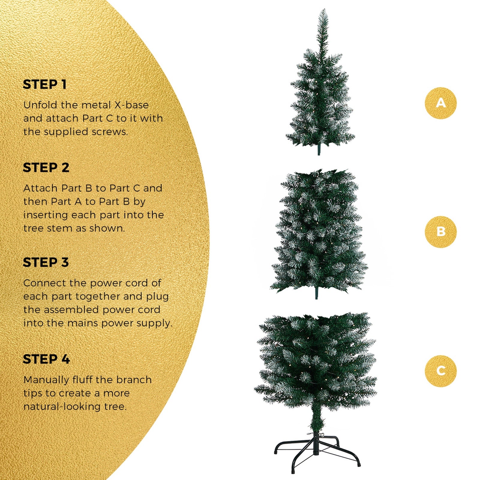 Tinseltown Slim LED Christmas Tree 6FT 1.8M Warm Lights Green White 300 Tips
