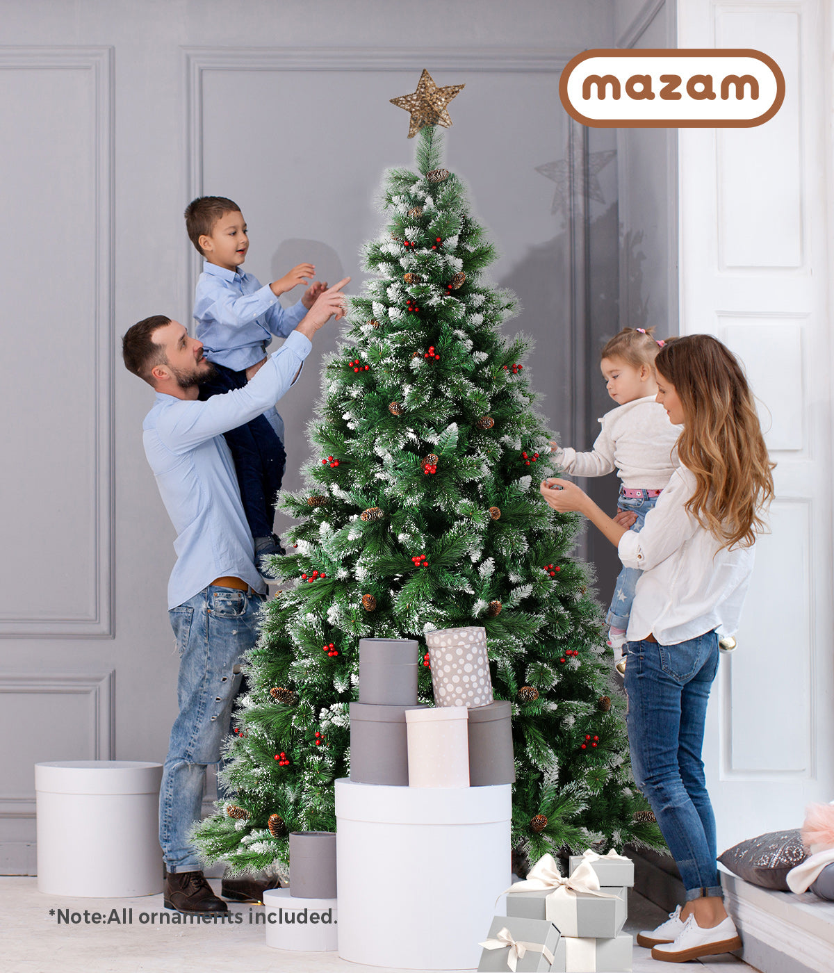 Mazam Christmas Tree 2.1M 7FT Xmas Trees Green with Ornaments Decorations - Sunyee