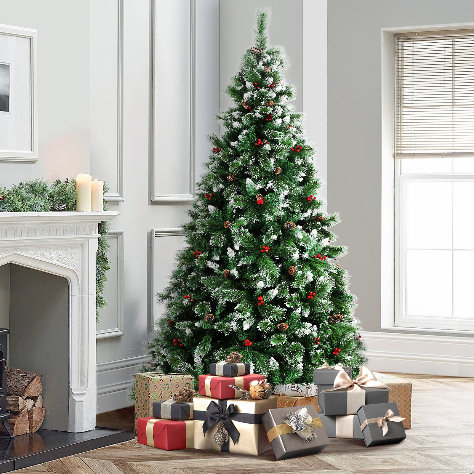 Mazam Christmas Tree 2.4M 8FT Xmas Trees Green with Ornaments Decorations - Sunyee