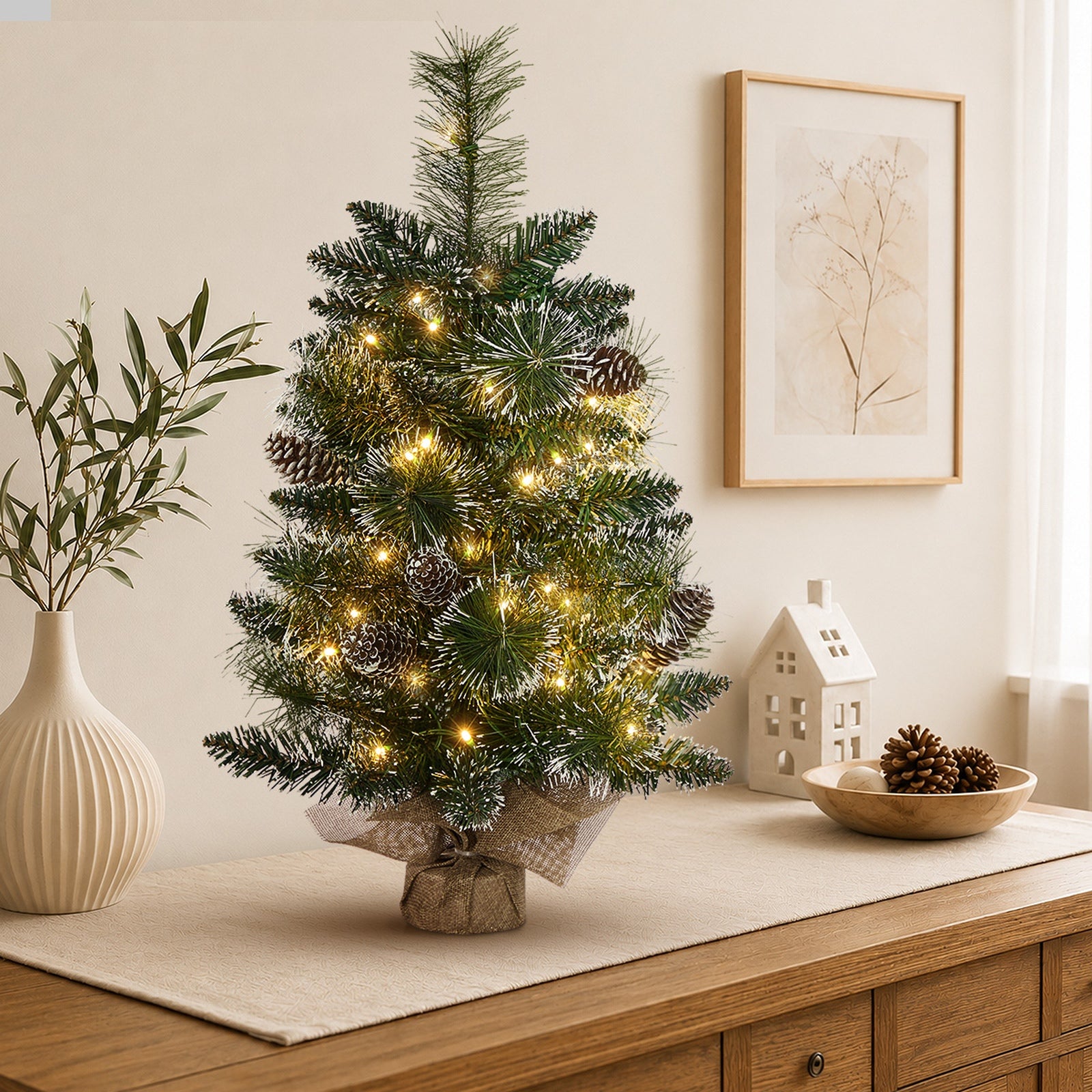 Tinseltown Mini LED Christmas Tree Faux Pine Cones Battery Powered 60cm Green
