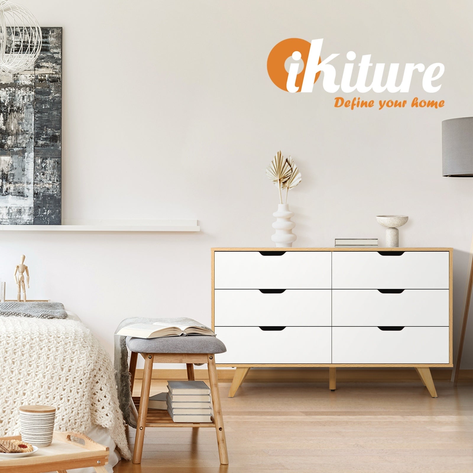 Oikiture 6 Chest of Drawers Lowboy Dresser Storage Cabinet Bedroom Wooden White - Sunyee